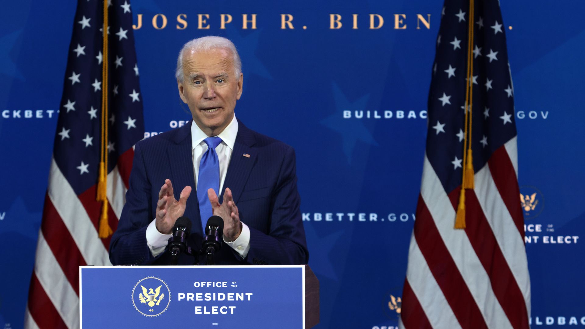 President-elect Joe Biden speaks during an event to name his economic team at the Queen Theater on December 1, 2020 in Wilmington, Delaware.