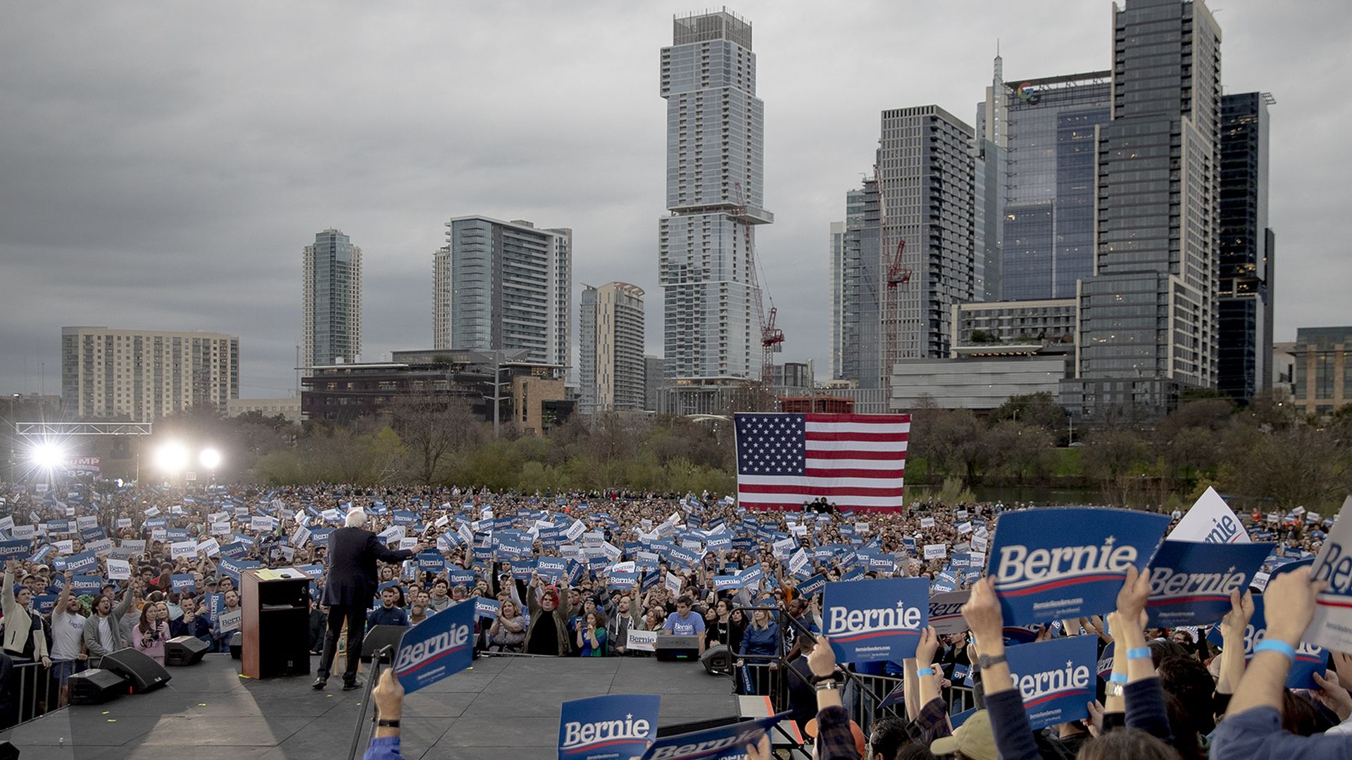 Bernie Sanders greets a crowd in Austin