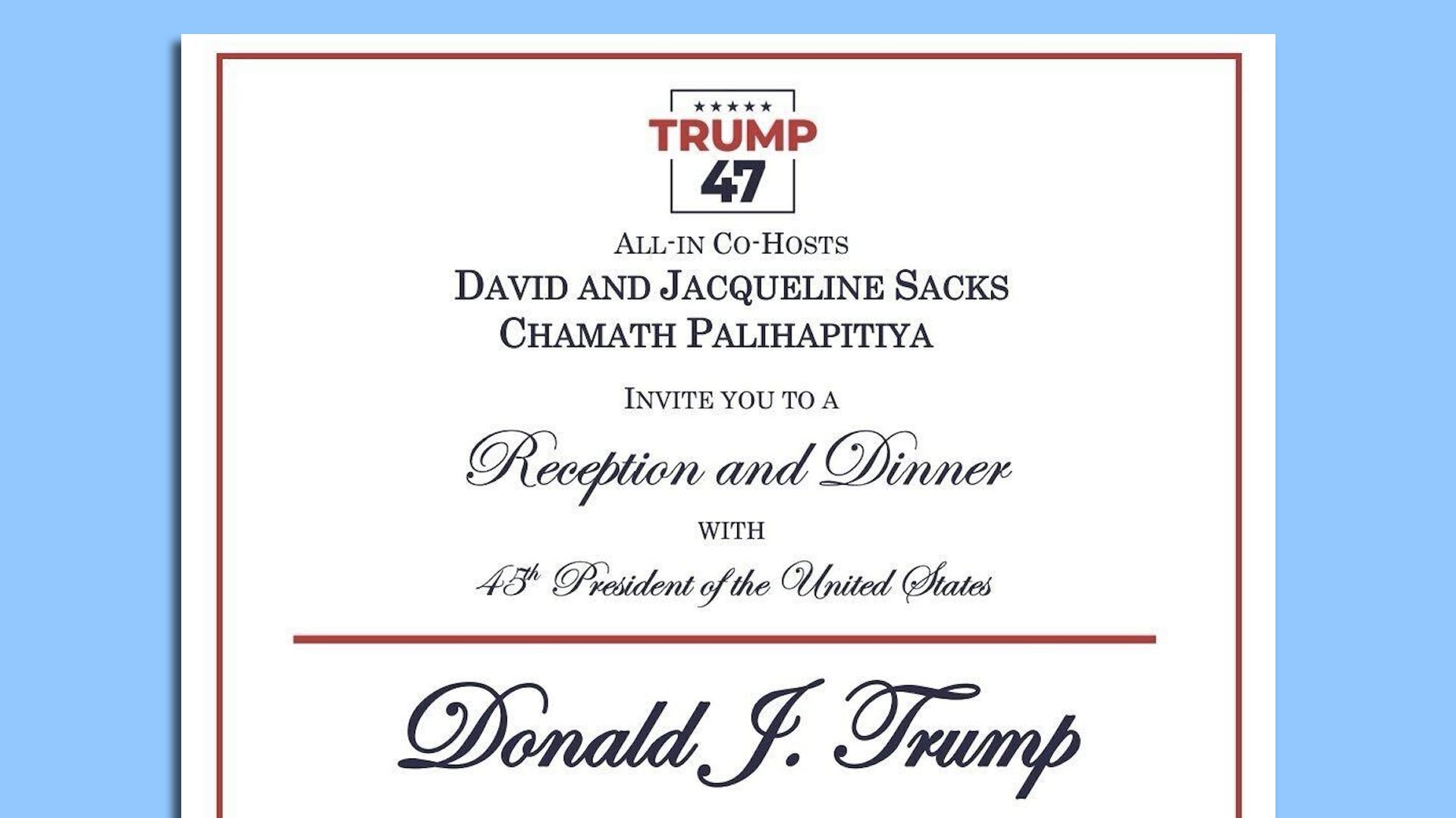 Invitation toi Trump fundraiser in San Francisco