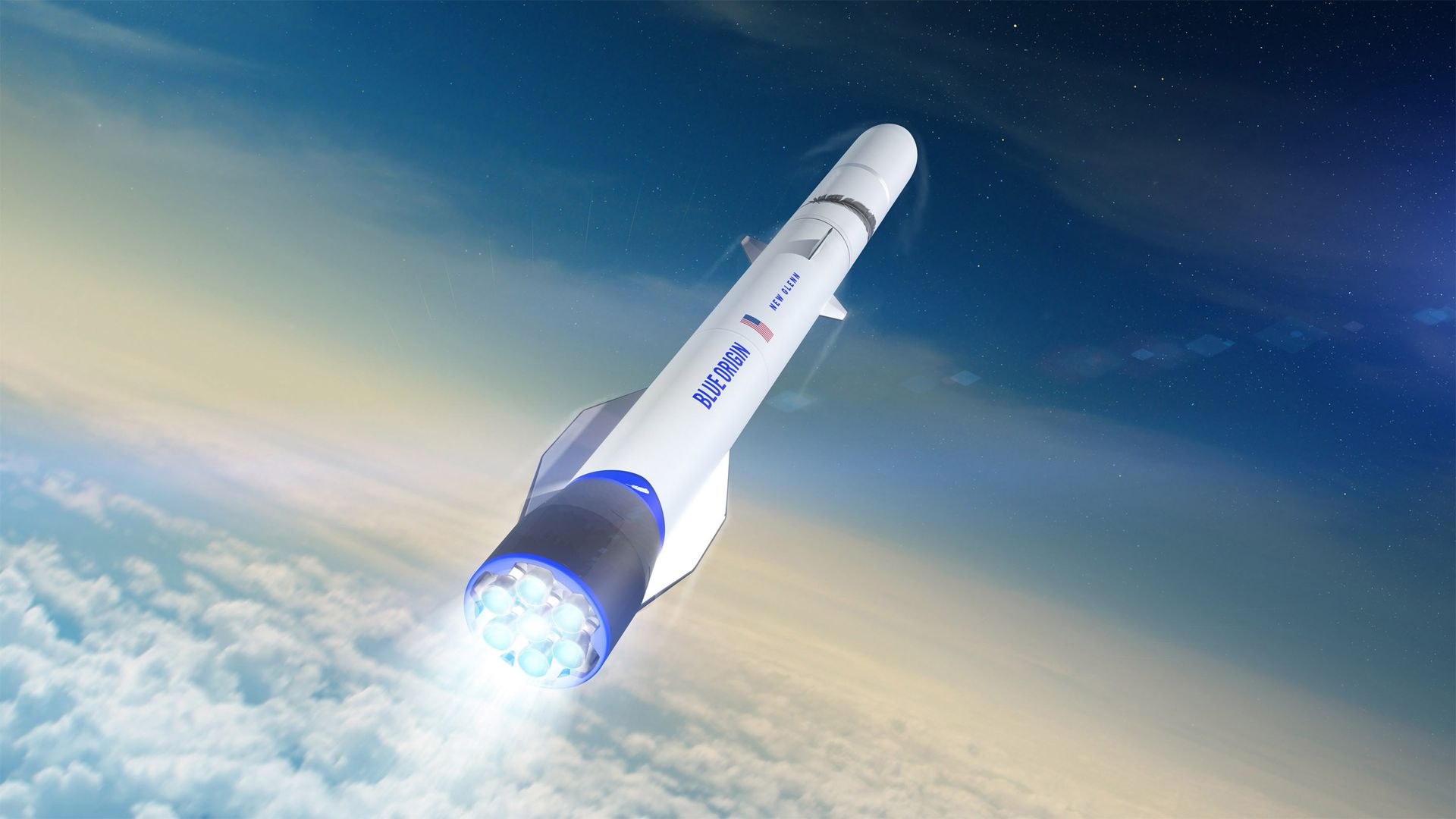 Artist's illustration of a rocket in flight above clouds