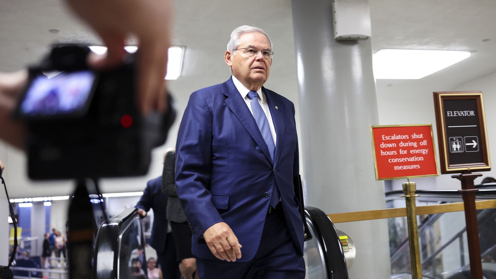 U.S. Sen. Bob Menendez (D-NJ), Chairman of the Senate Foreign Relations Committee, makes his way to the Senate Chambers at the U.S. Capitol on August 03, 2022