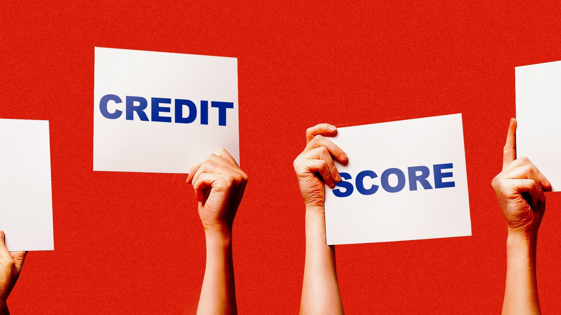 an illustration of four people holding up score cards that say credit score