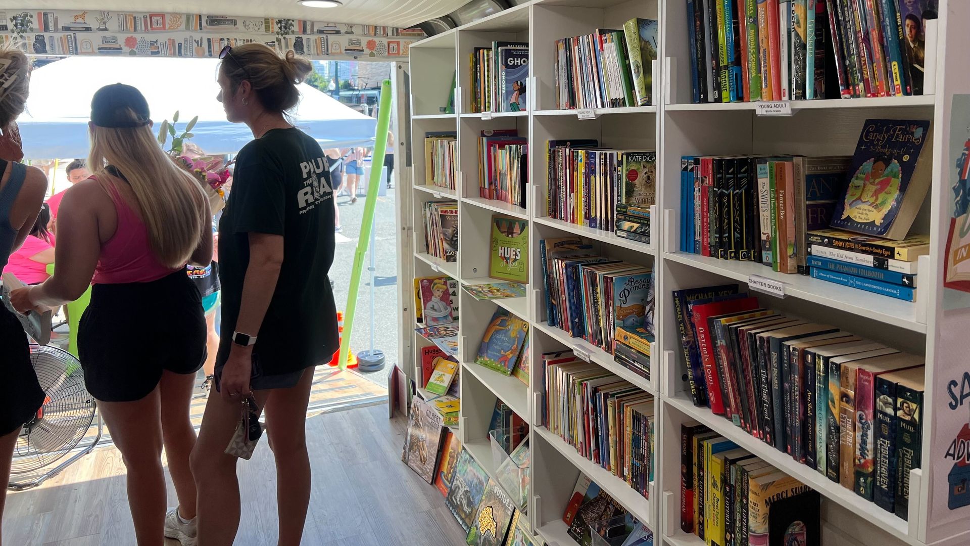 Book shelves lined with books
