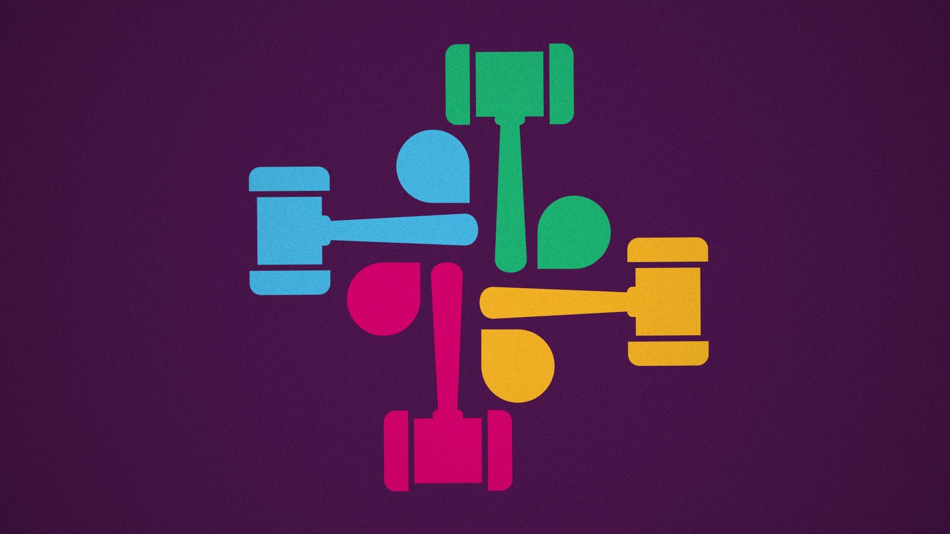 Illustration of the Slack logo made of gavels.