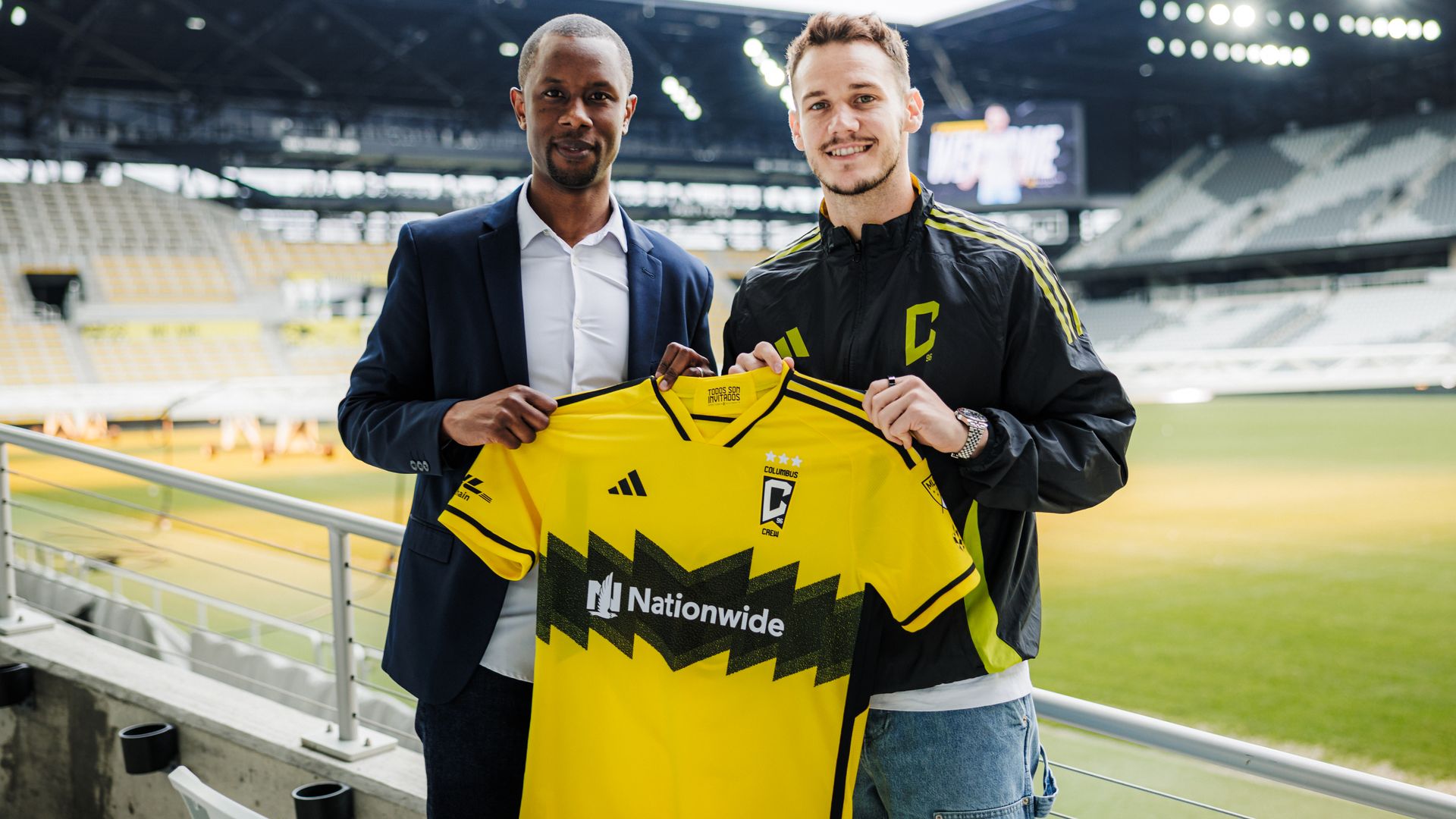 Crew GM Issa Tall stands with new signing Daniel Gazdag