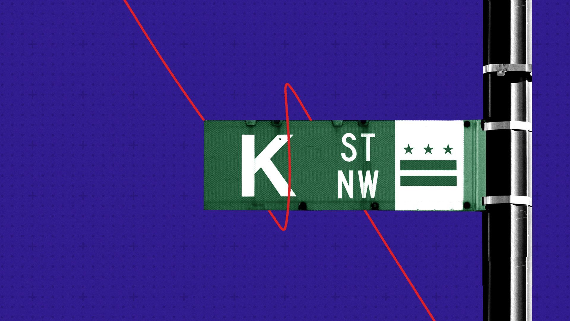 Photo illustration of the K Street street sign in DC. 