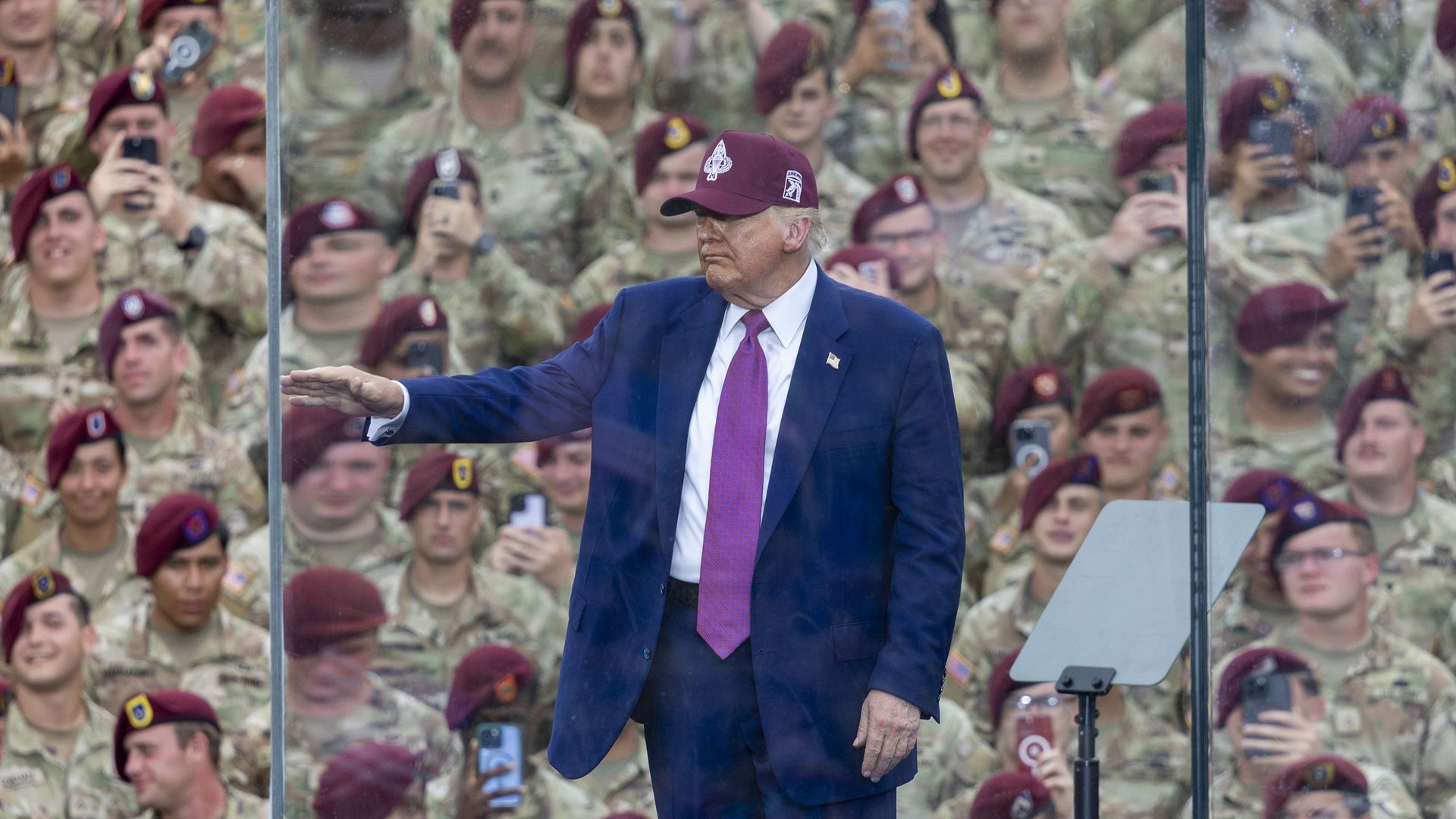 Trump in front of servicemembers 