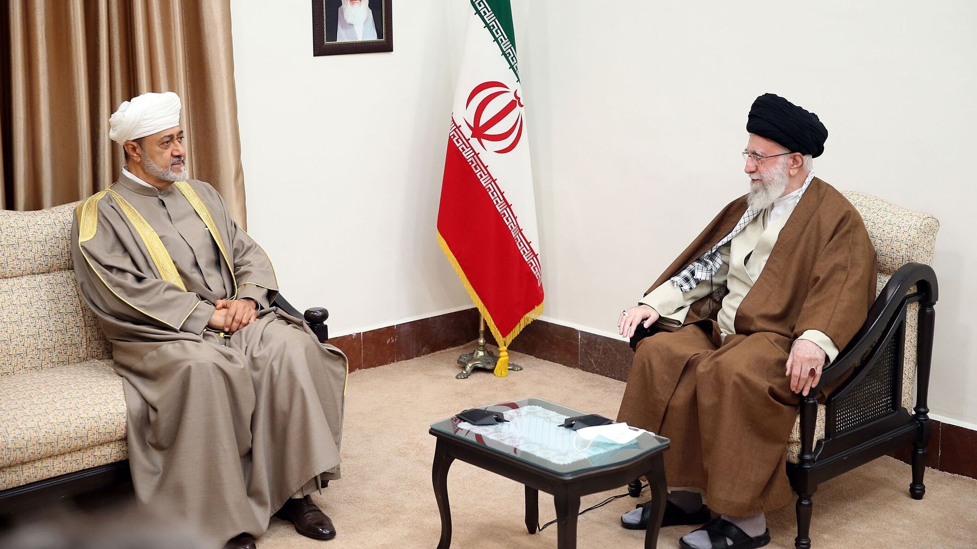 Sultan of Oman Haitham bin Tariq (L) meets with Iranian Supreme Leader Ali Khamenei (R) in Tehran, Iran on May 29, 2023.