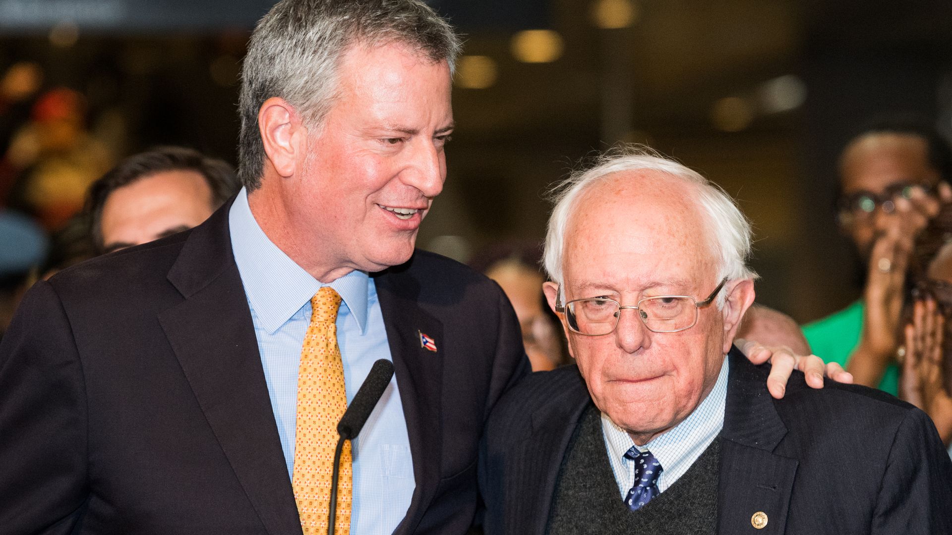 In this image, Sanders and de Blasio stand next to each other 