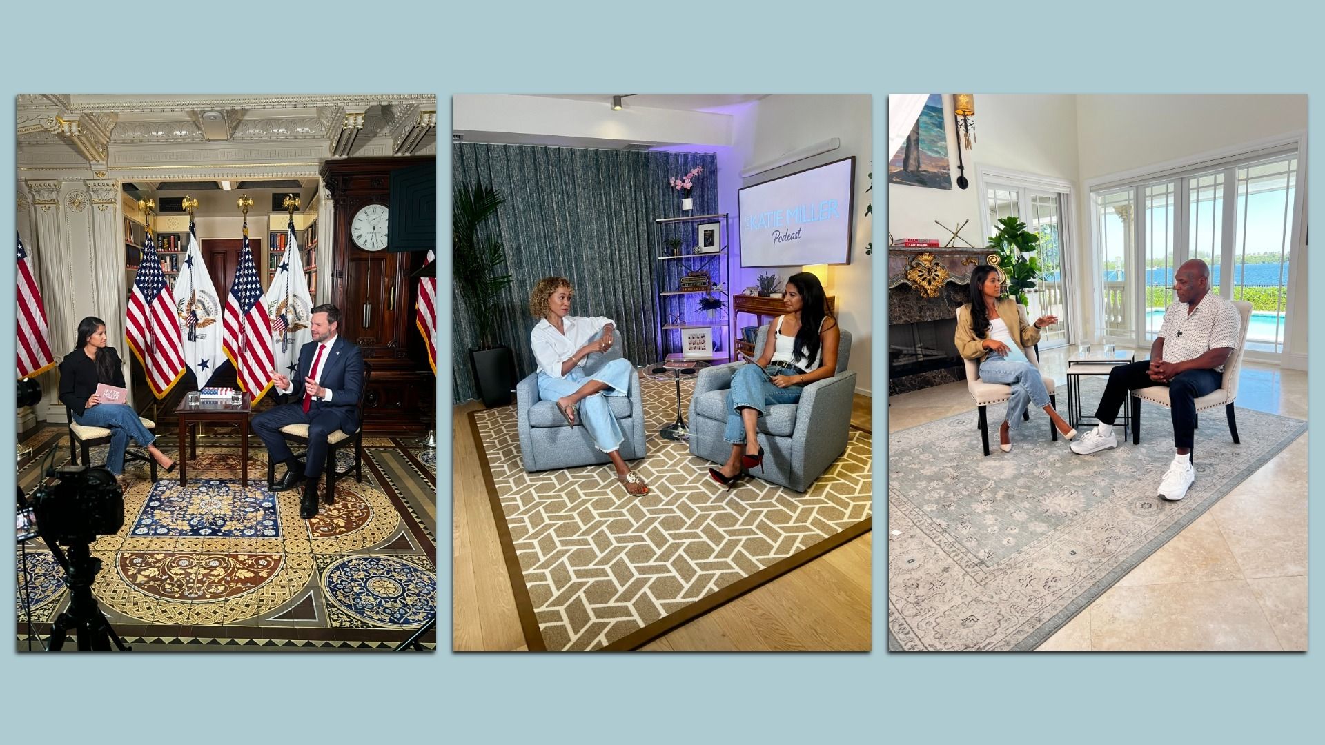 Katie Miller interviews Vice President Vance, Sage Steele and Mike Tyson.