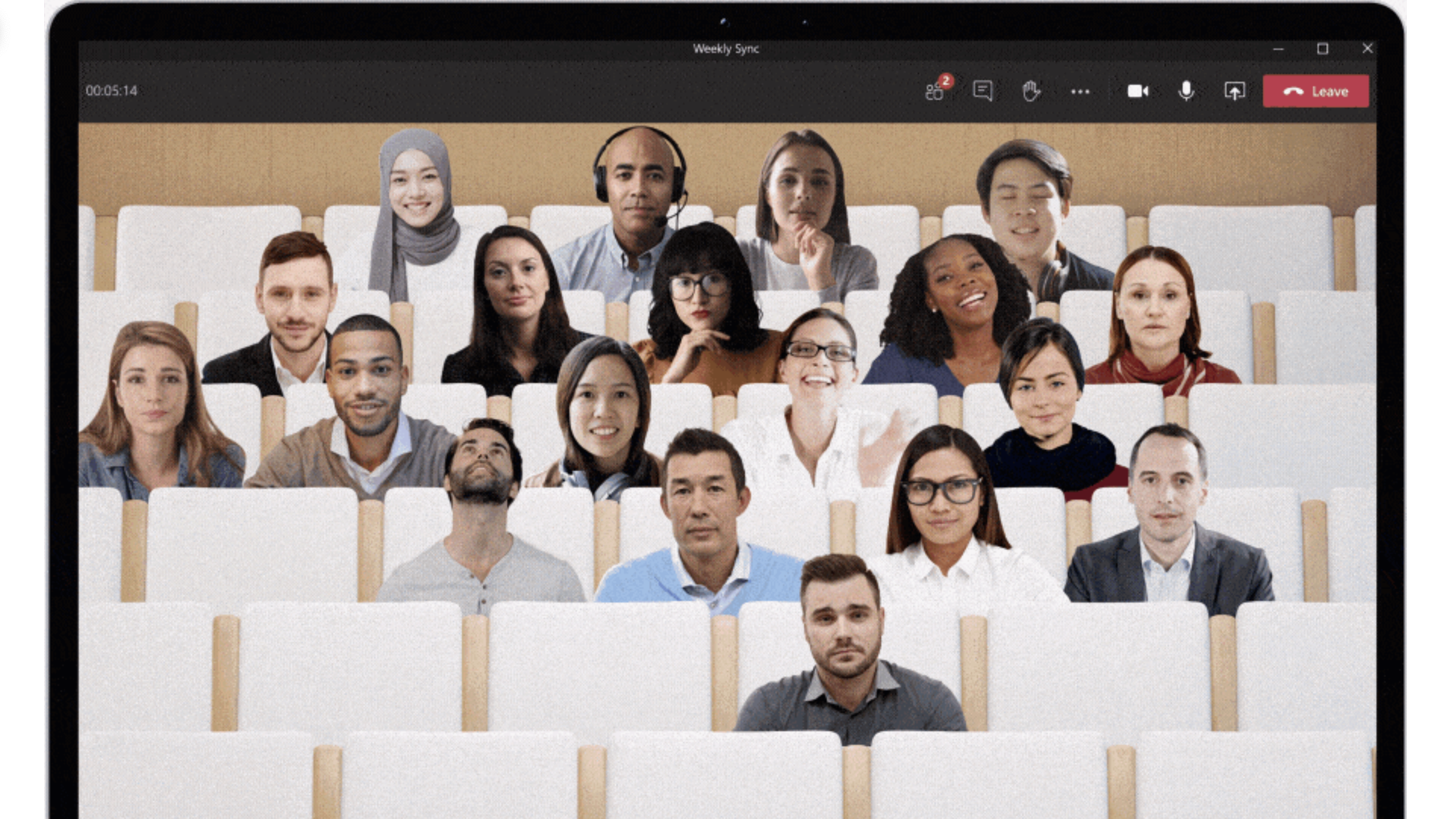 screenshot from a Mircrosoft ad that has people sitting in seats in a lecture hall