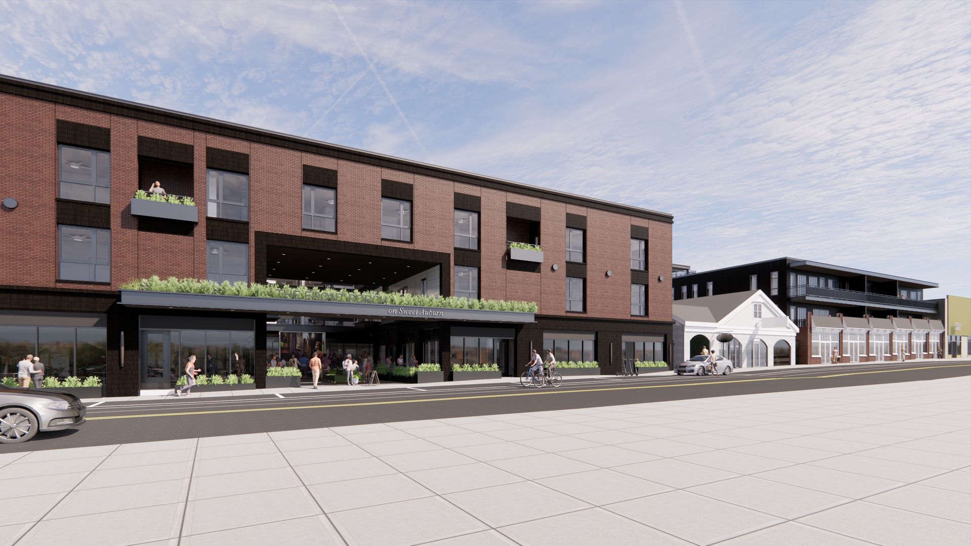 A rendering of the Front Porch, a mixed-use development in the Old Fourth Ward that will include affordable housing, startup spaces and a rooftop garden