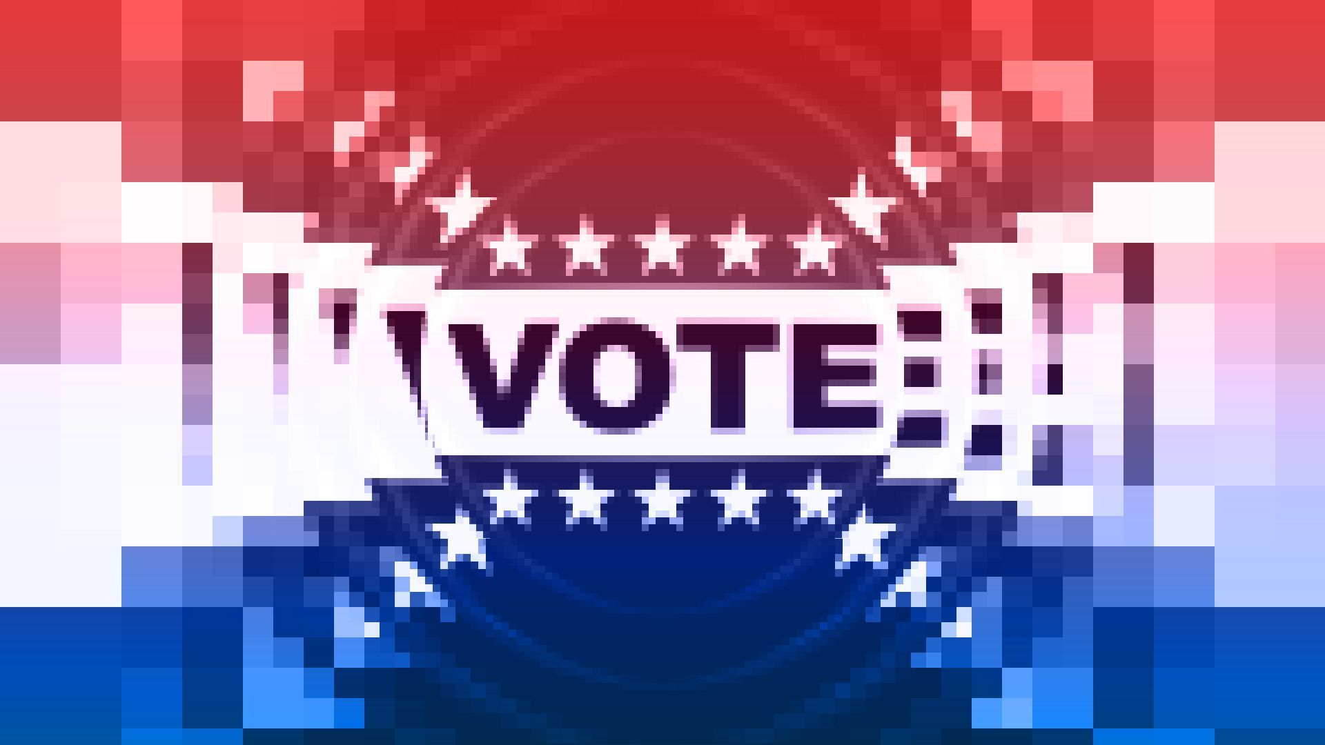 Illustration of a vote button stacked atop pixelated buttons