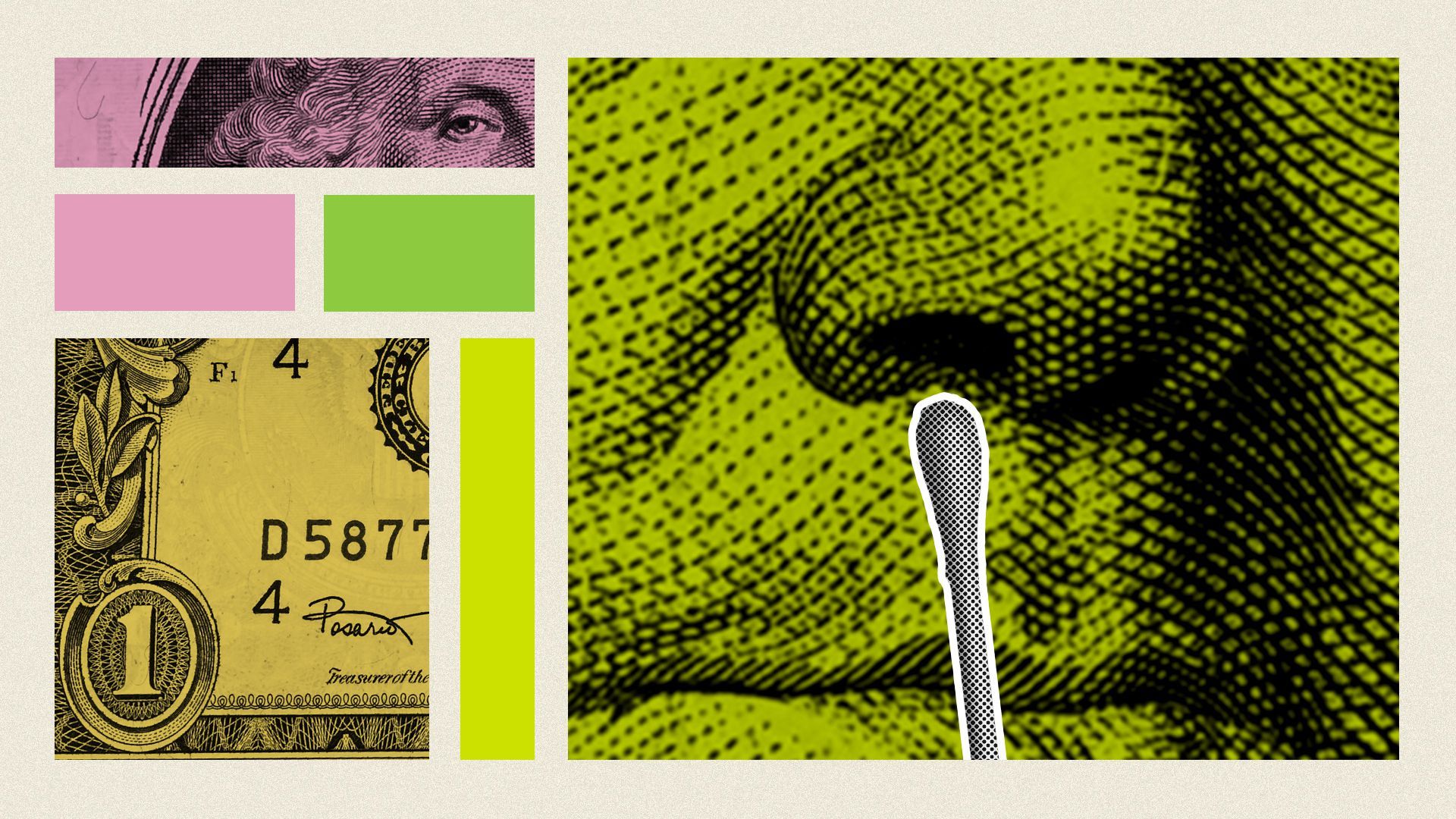 Illustrated collage of Ben Franklin with Q-tip near his nostril.