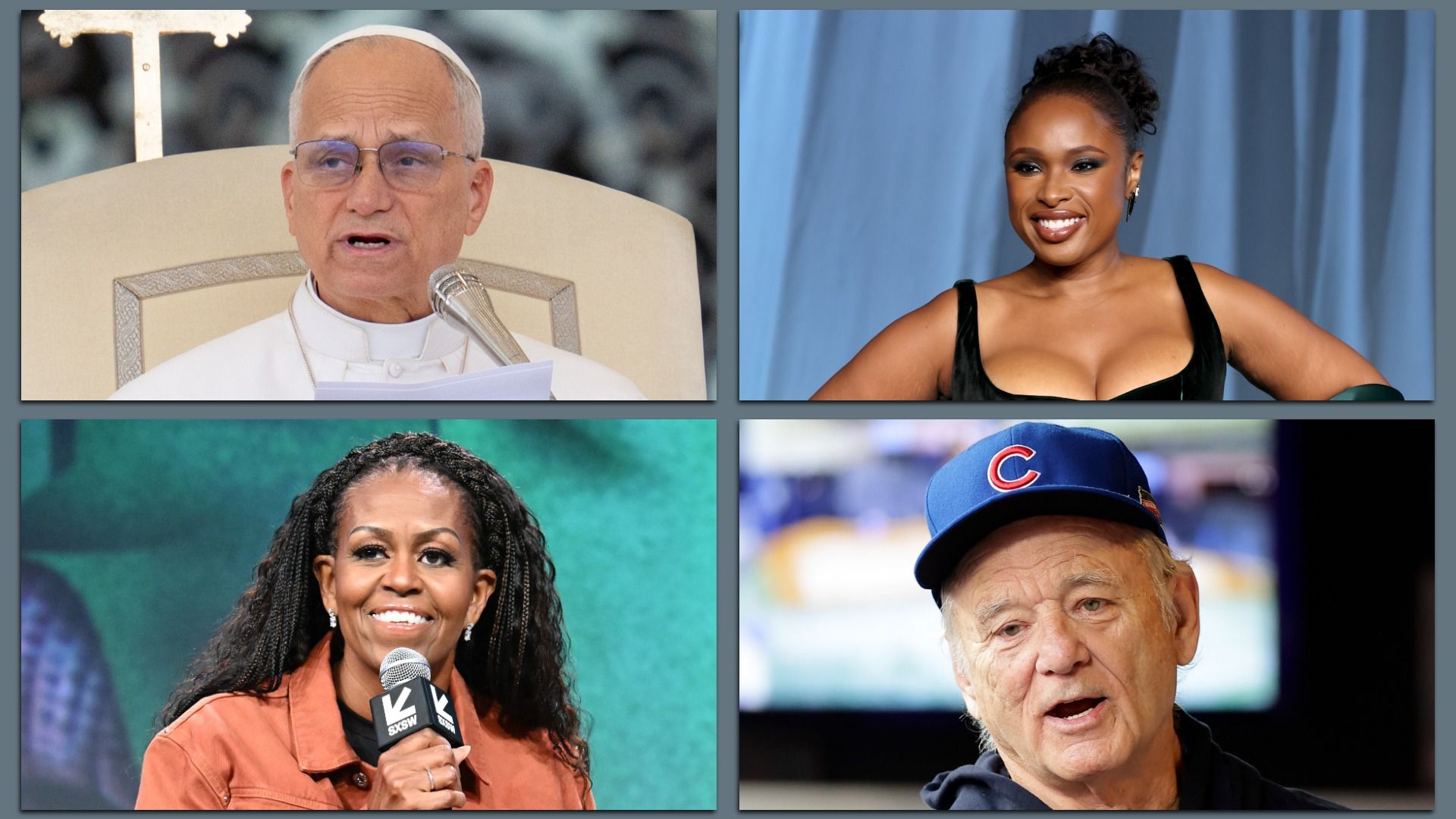 Photo collage of four people's heads. 