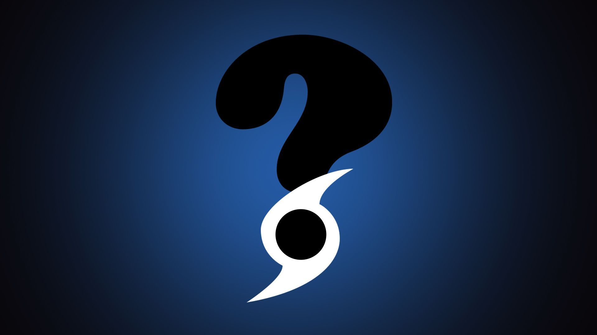 Illustration of a question mark with a hurricane icon as the dot