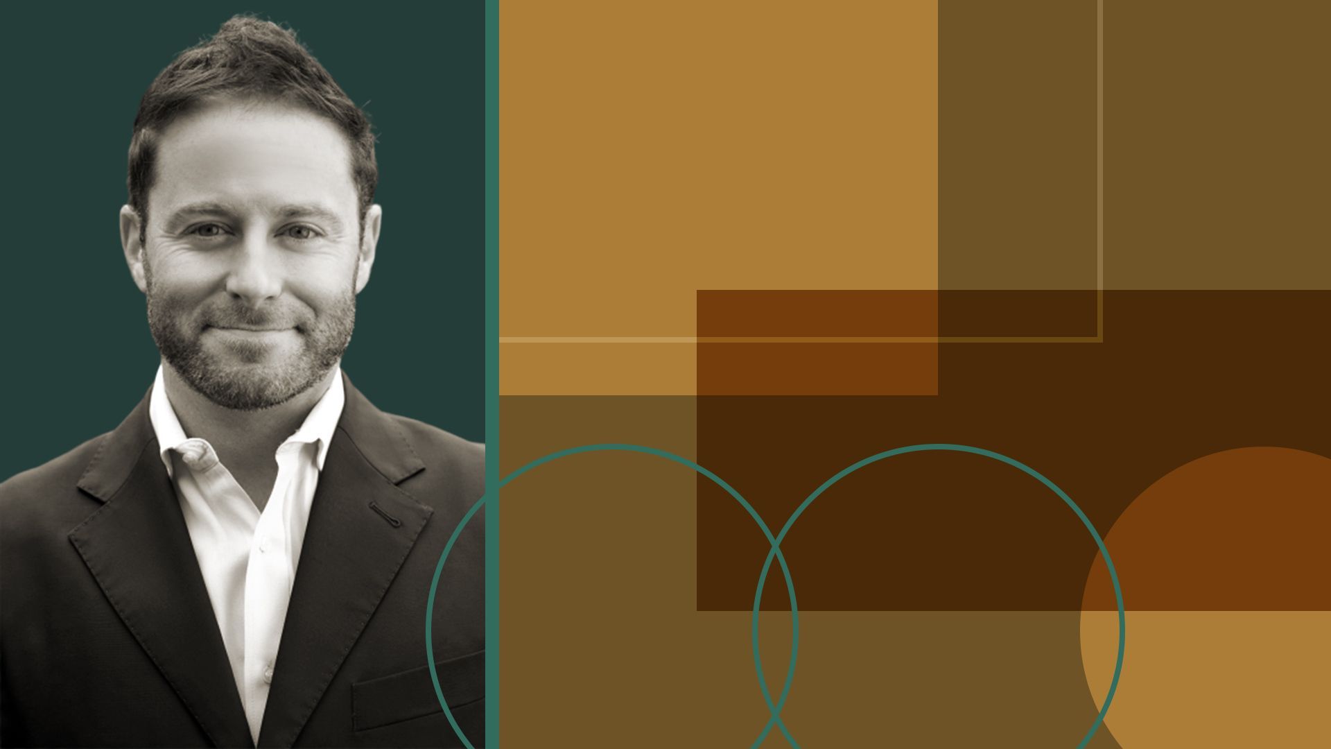 Photo illustration of Scott Jacobs surrounded by abstract shapes.