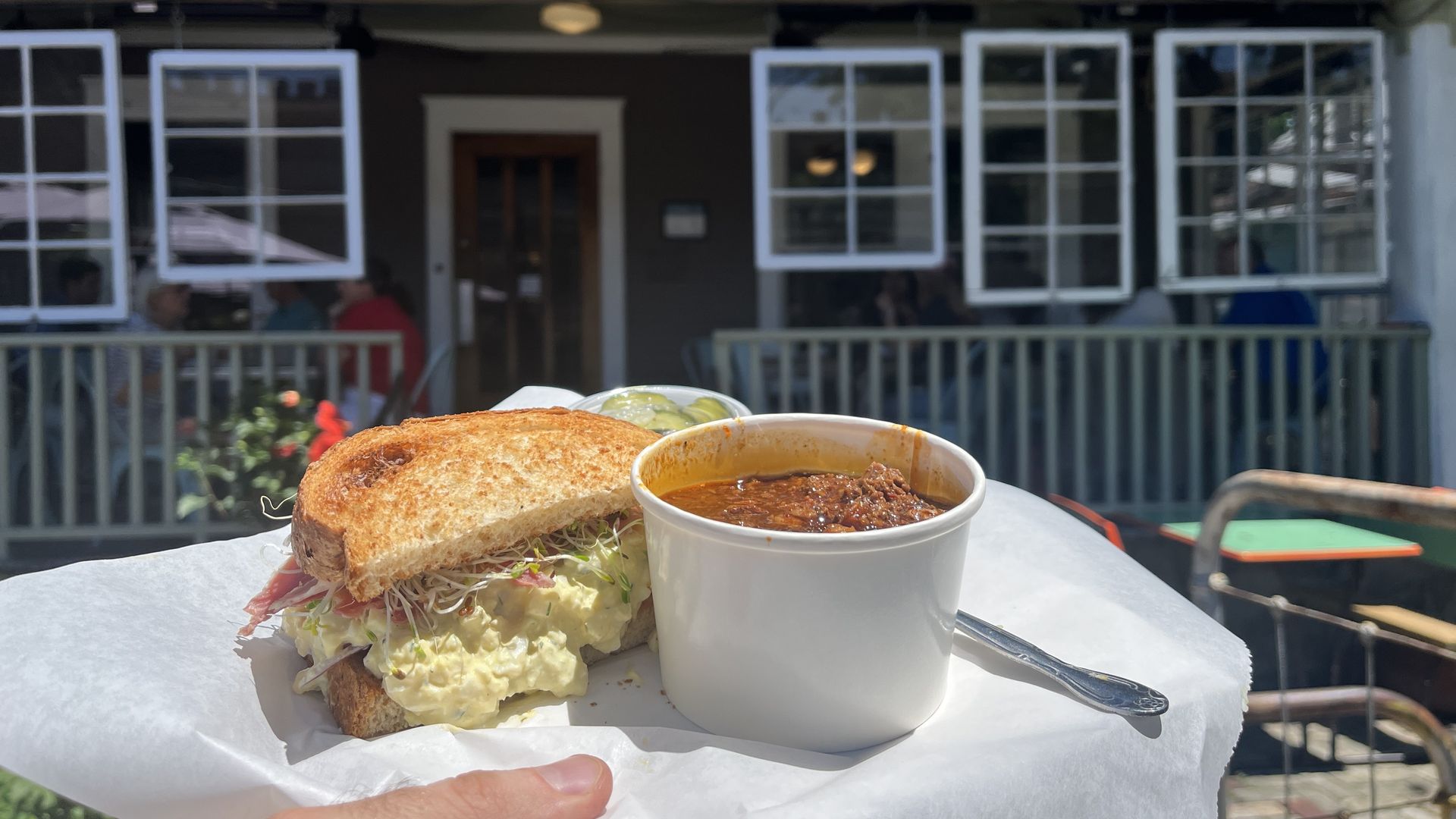 Half a sandwich a cup of soup at Foodheads