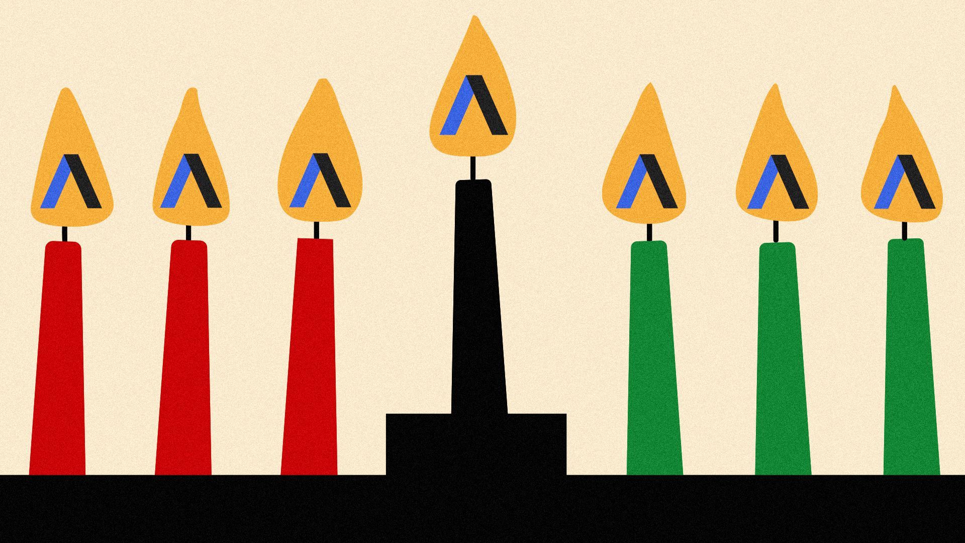 Illustration of a kinara with Axios logos in the flames.
