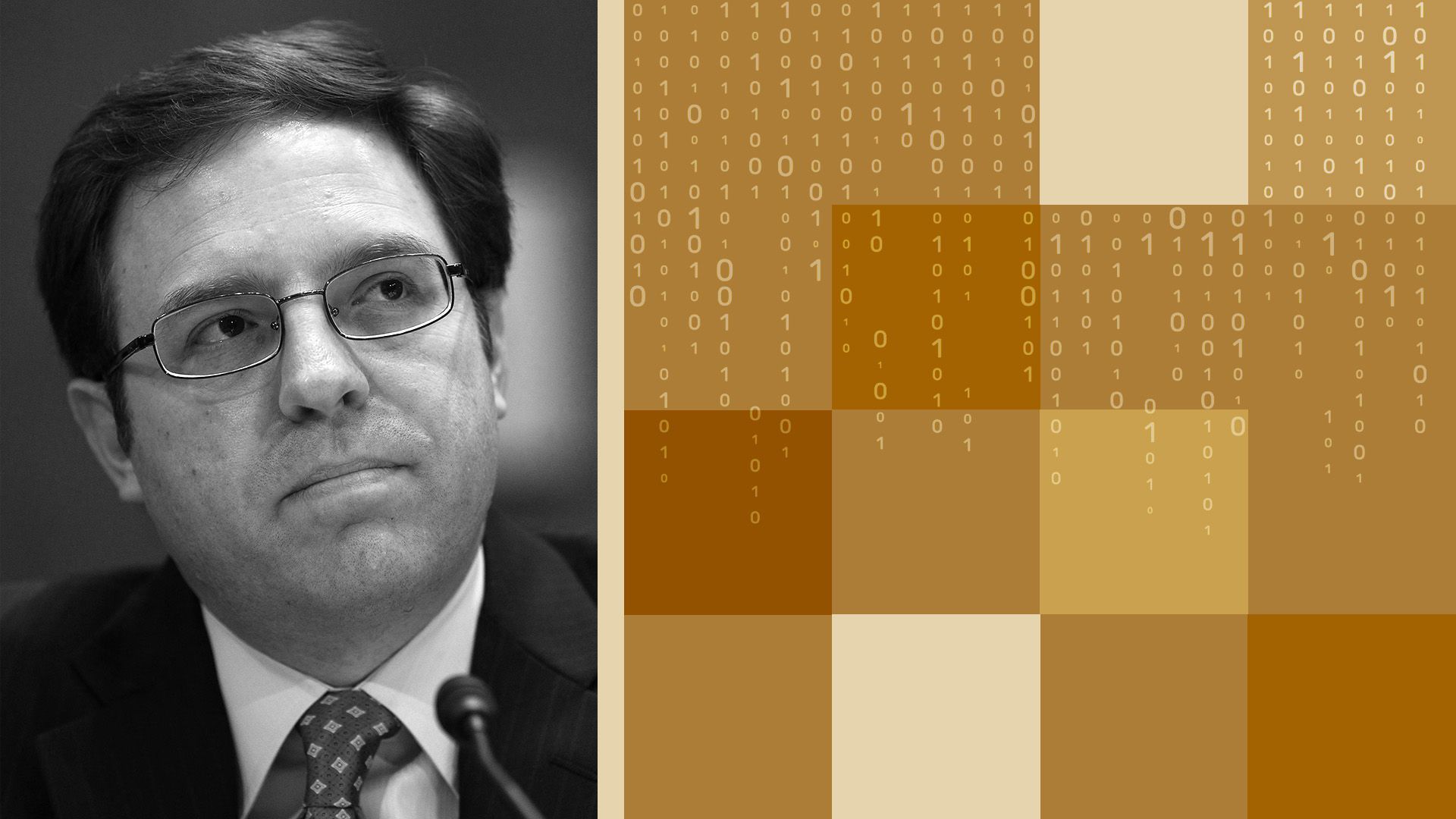 illustration of Alan Davidson surrounded by squares and binary code