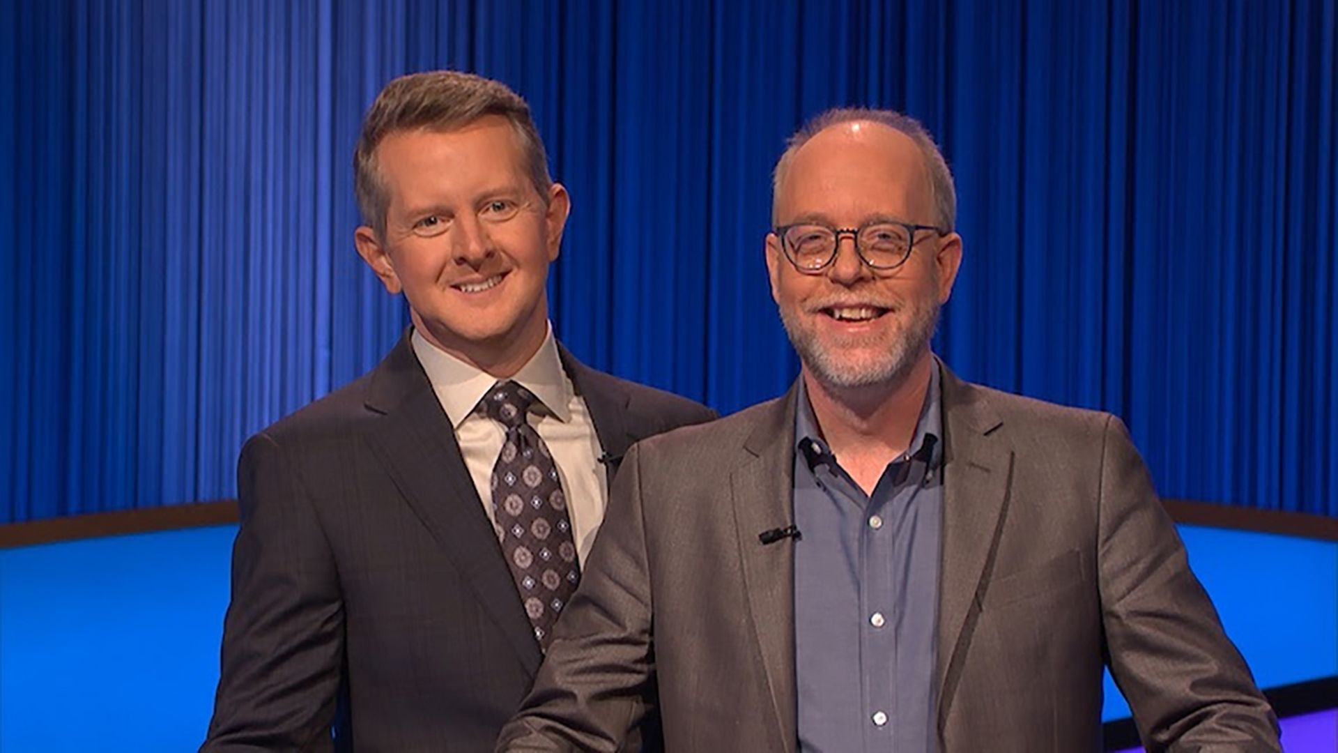 Jeapordy host and Davidson professor standing next to each other