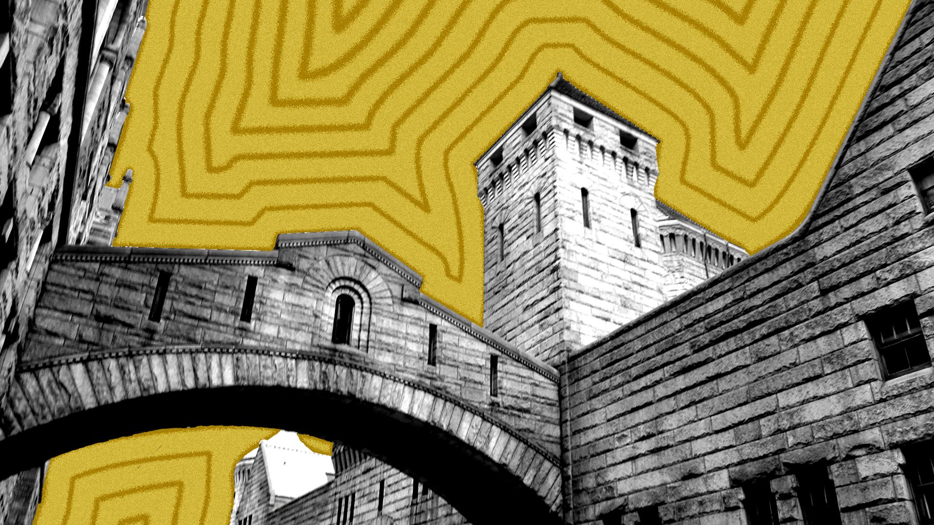 Illustration of the Allegheny County Courthouse with lines radiating from it.