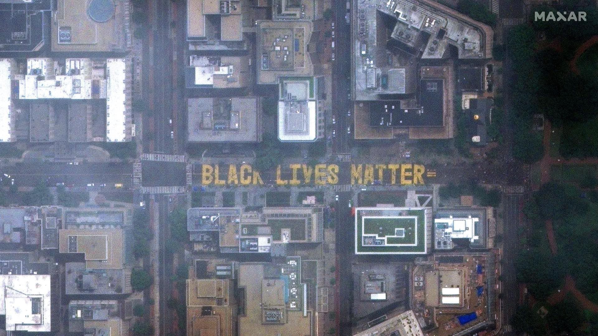 Black Lives Matter written in DC from space.