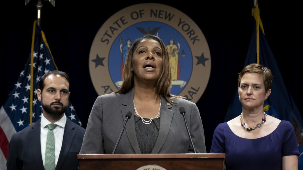 Photo of NY AG Letitia James speaking about the case
