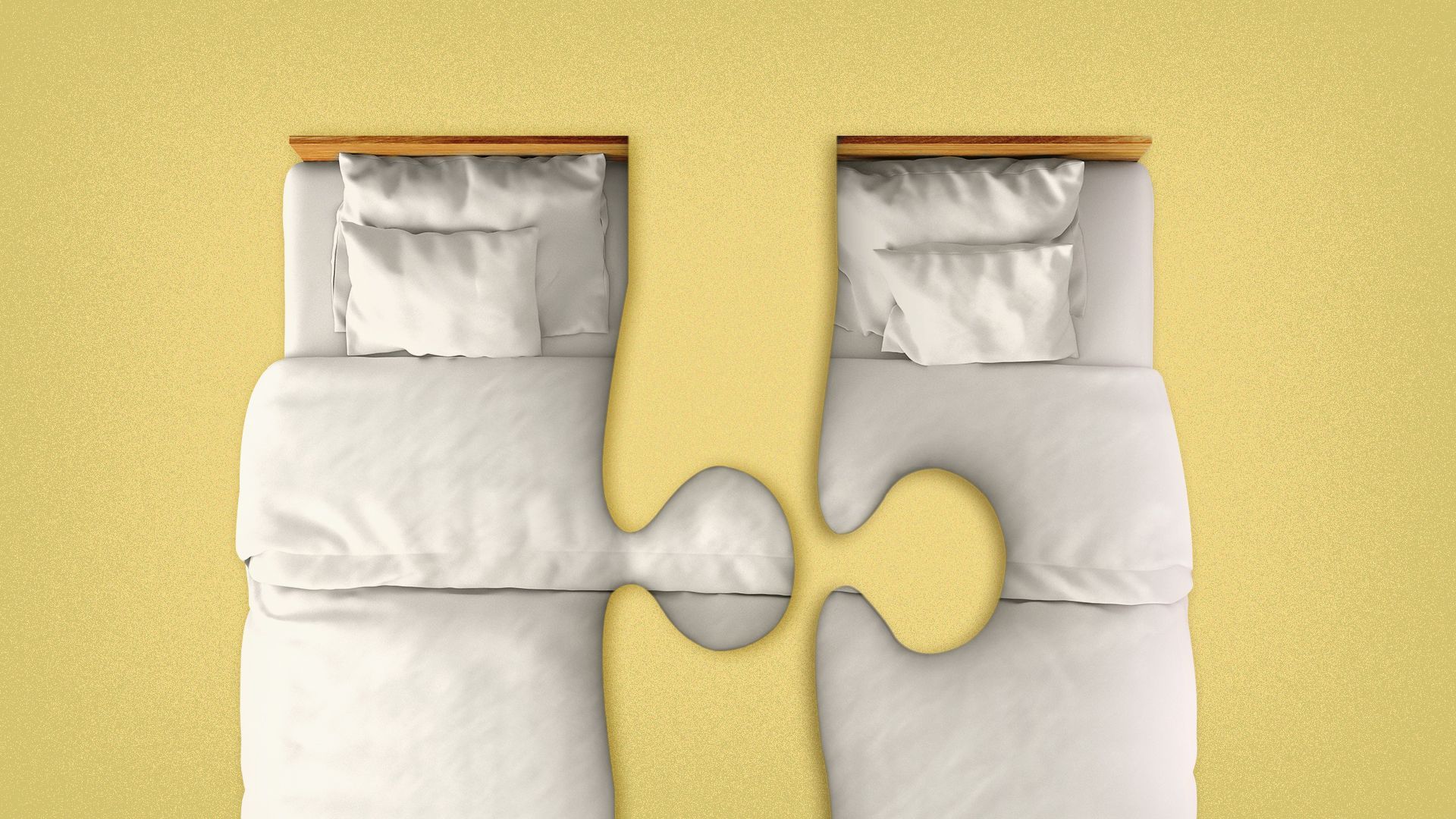 Illustration of a bed made out of two puzzle pieces.