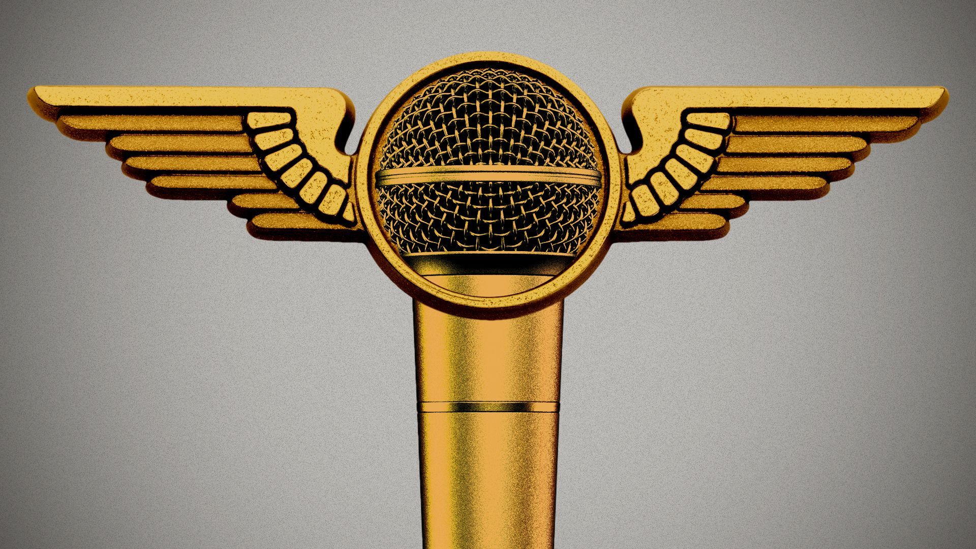 Illustration of a microphone combined with gold pilot wings