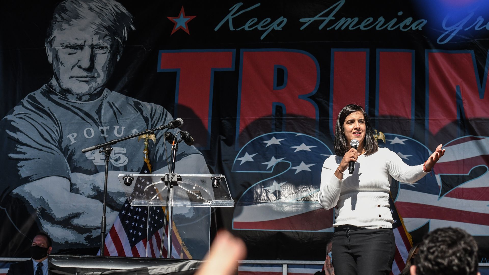 Nicole Malliotakis, then-New York State assemblywoman, speaks during a pro-Trump rally on October 3, 2020 in the borough of Staten Island in New York City.