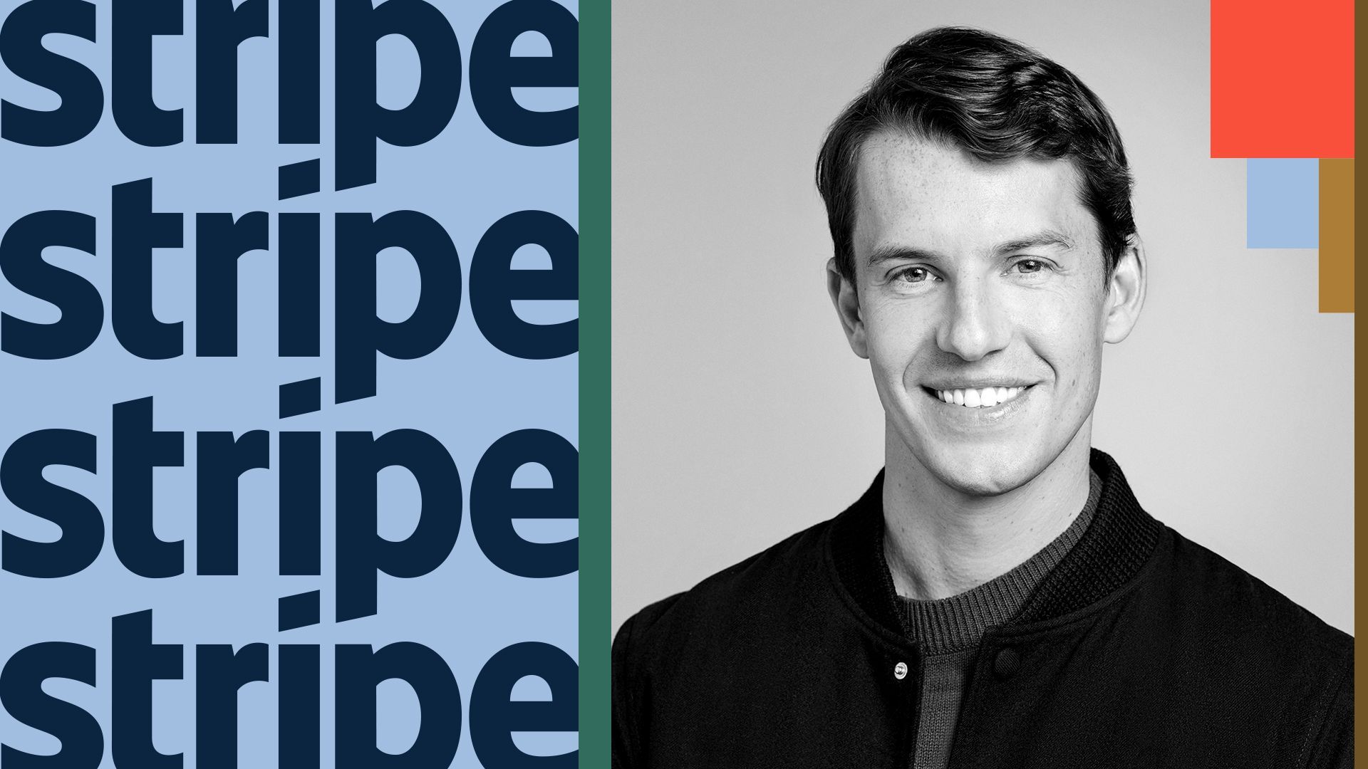 Photo illustration of Will Gaybrick with Stripe's logo repeated.