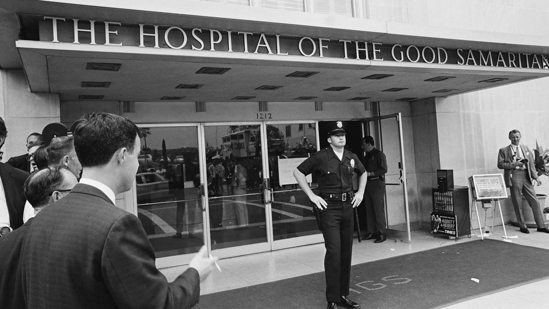 Members of the press and media gather outside of the Good Samaritan Hospital where Sen. Robert F. Kennedy was taken after he was fatally shot during his Presidential Campaign on June 5, 1968 in Los Angeles, CA Photo: Gary Null/NBCU Photo Bank/NBCUniversal via Getty Images