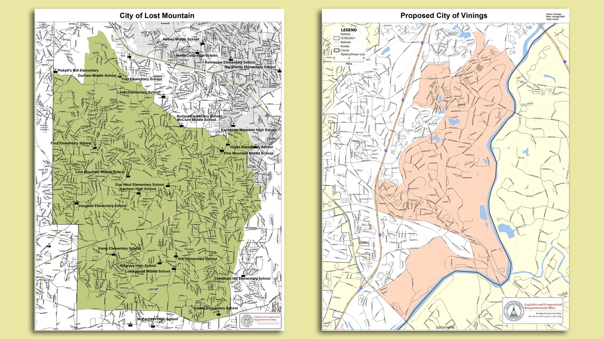 maps of proposed cities of Lost Mountain and Vinings