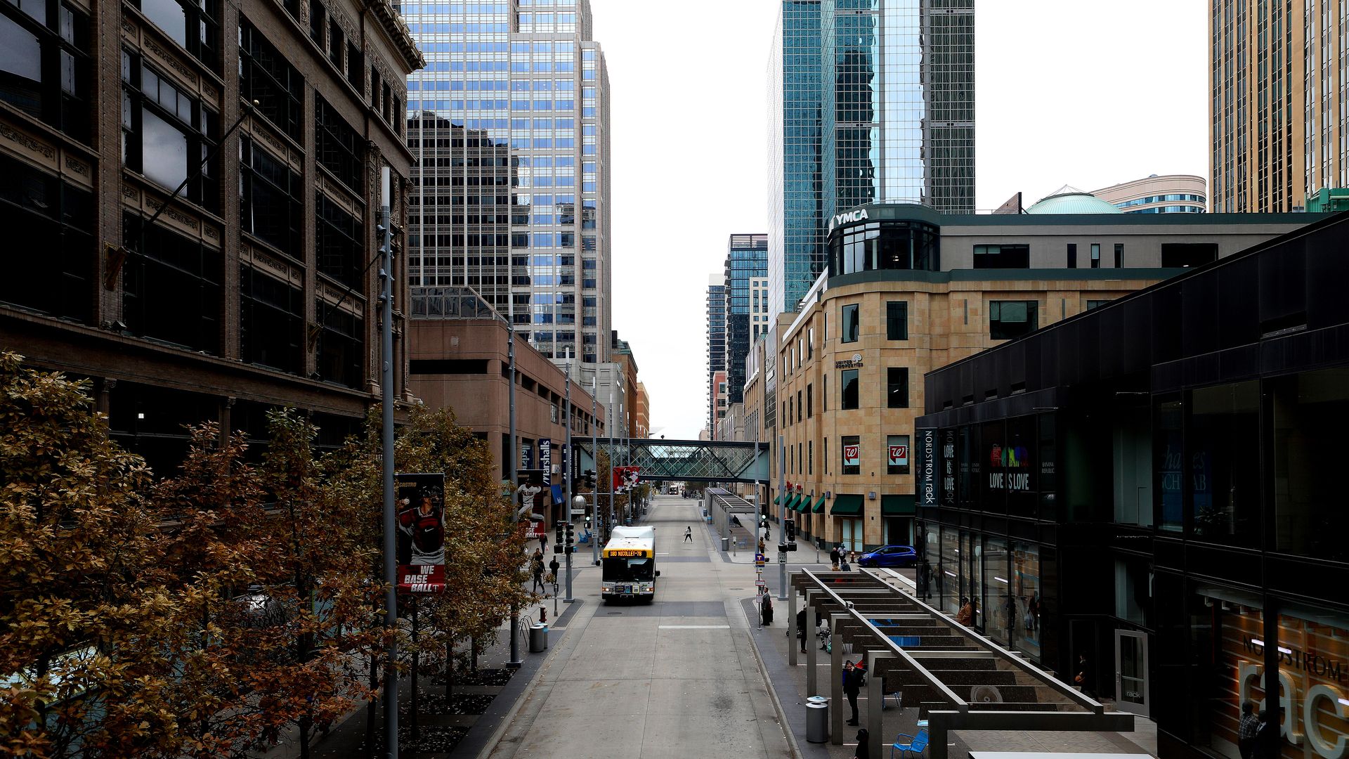 Nicollet Mall, with a bus going up the street 