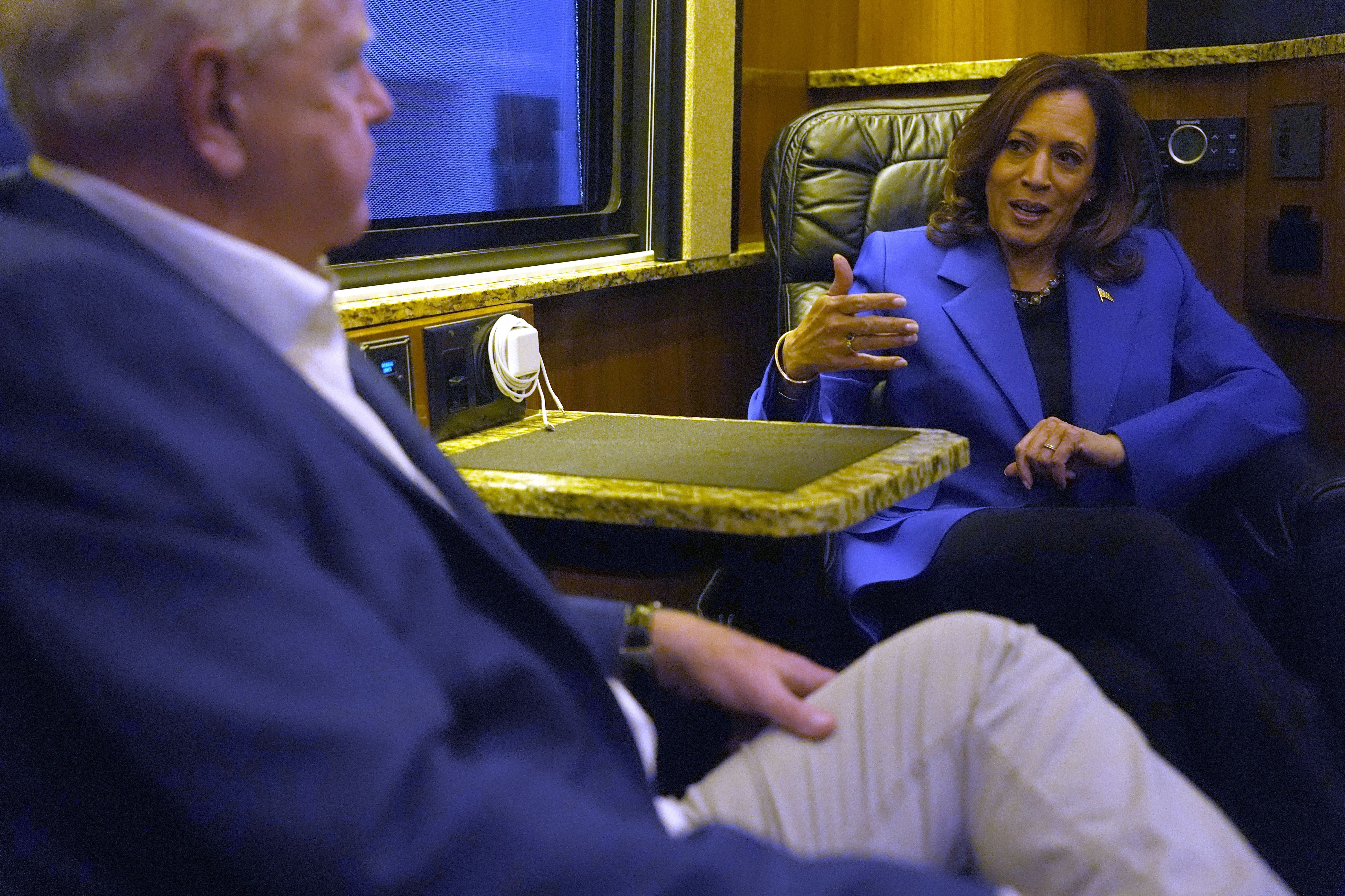 Vice President Harris and Gov. Tim Walz speak on a campaign in Rochester, Pa., on Sunday.