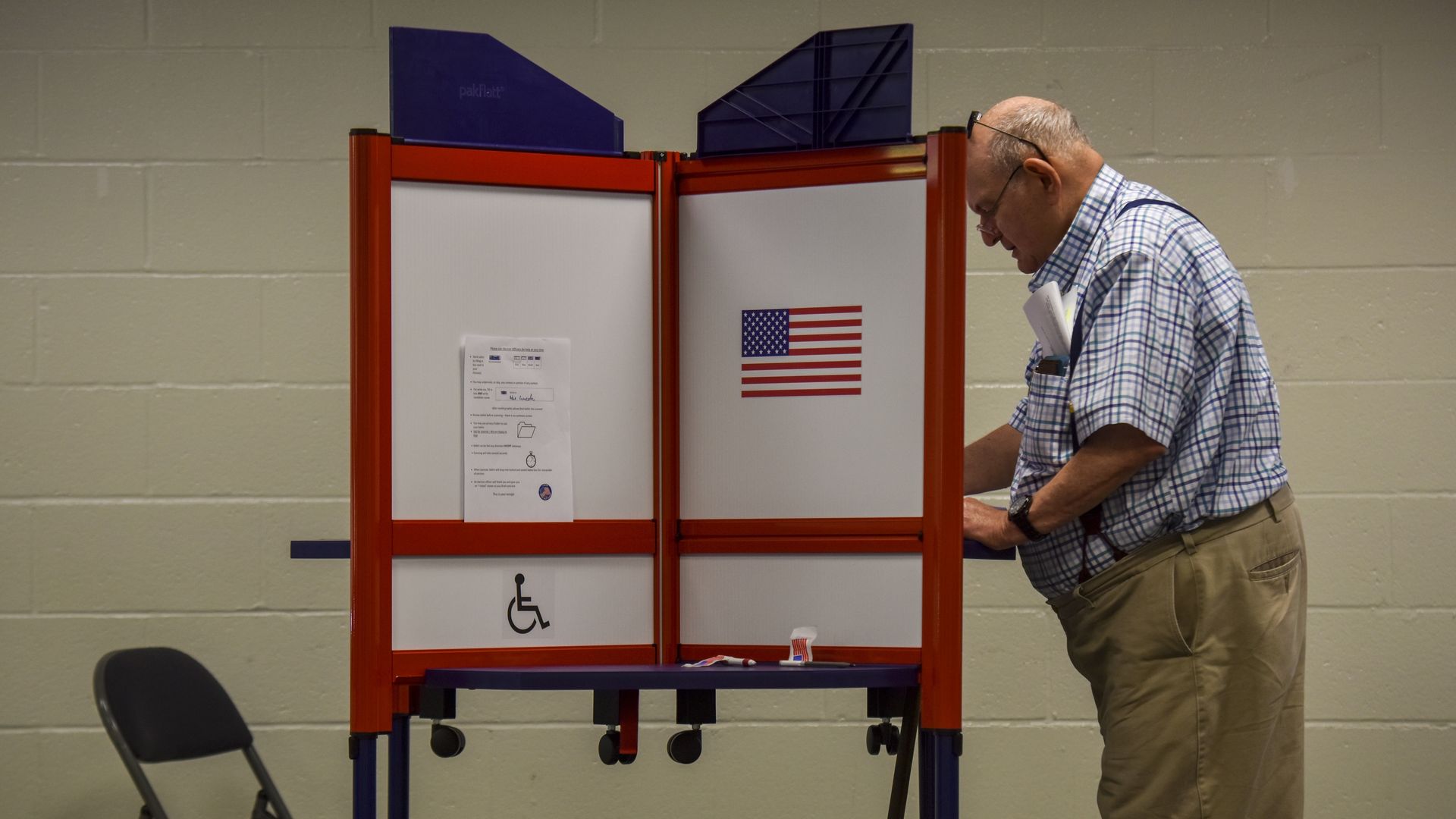 A man voting at a booth