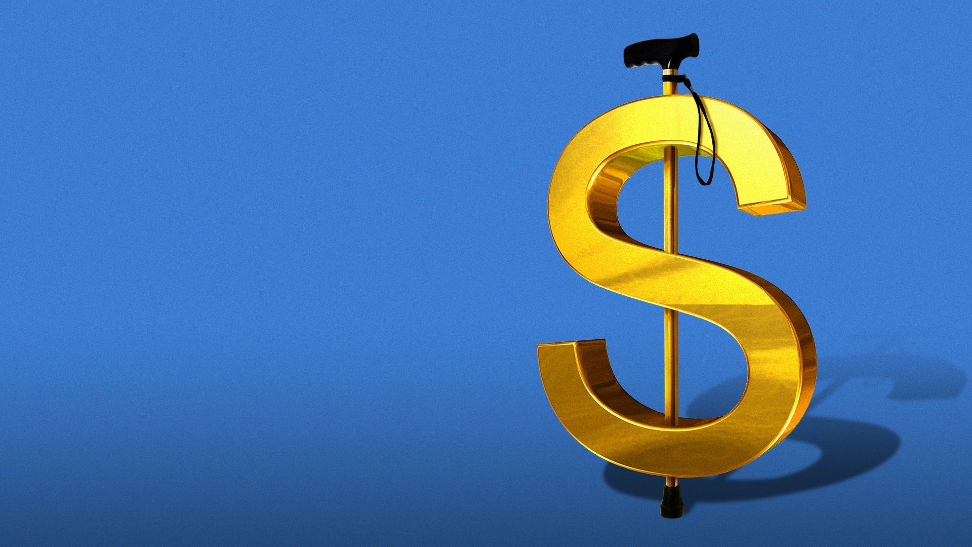 Illustration of a dollar sign, but the middle line is made out of a walking cane.