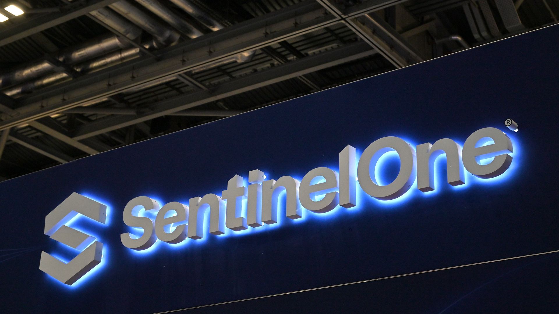 Image of SentinelOne's company logo displayed at the Tech Show at ExCel London in March.