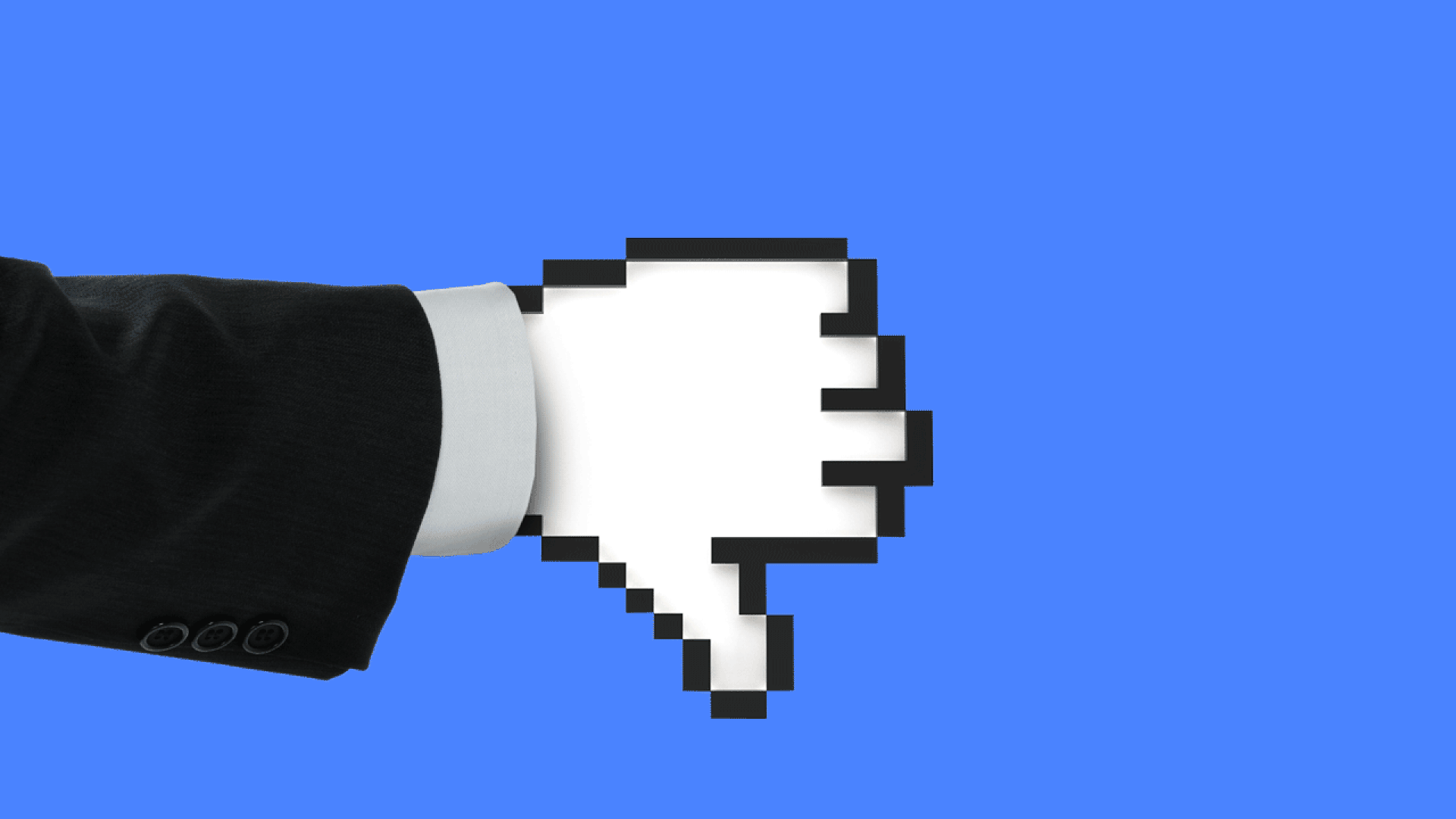 Animated illustration of a suited arm with a digital cursor thumbs up changing to a thumbs down
