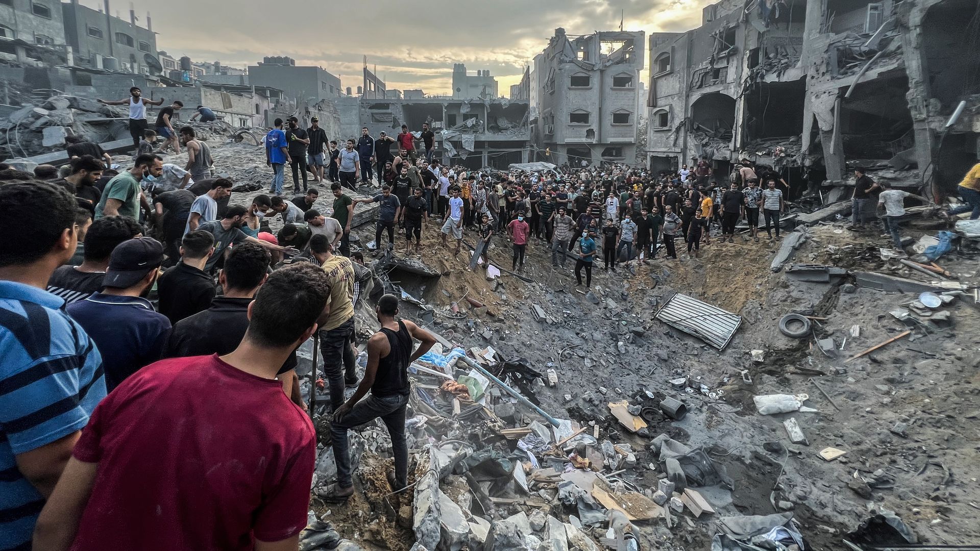 A screen grab from a video shows Palestinians searching for survivors following an Israeli airstrike in the Jabalia refugee. Photo: Fadi Wael Alwhidi/DPA/Picture Alliance via Getty Images