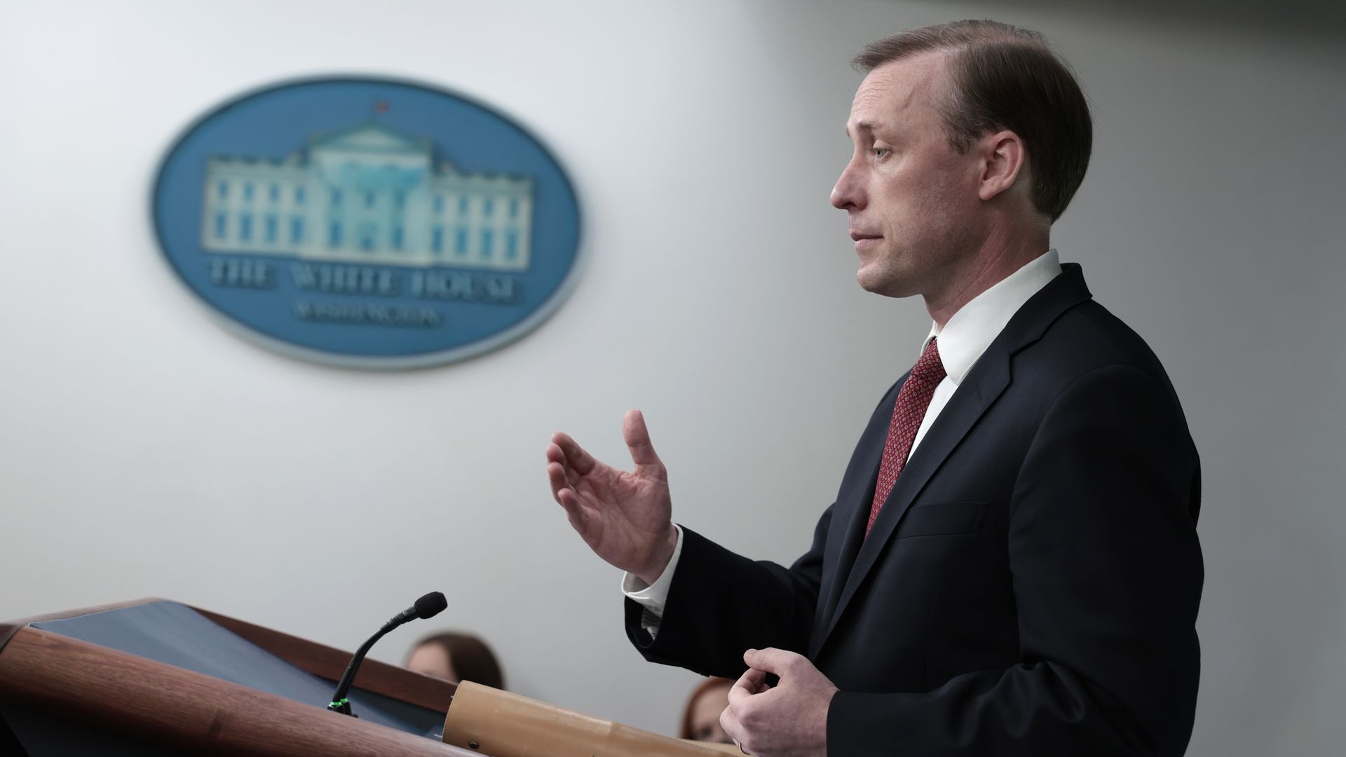 U.S. National Security Advisor Jake Sullivan speaking in the White House in February.