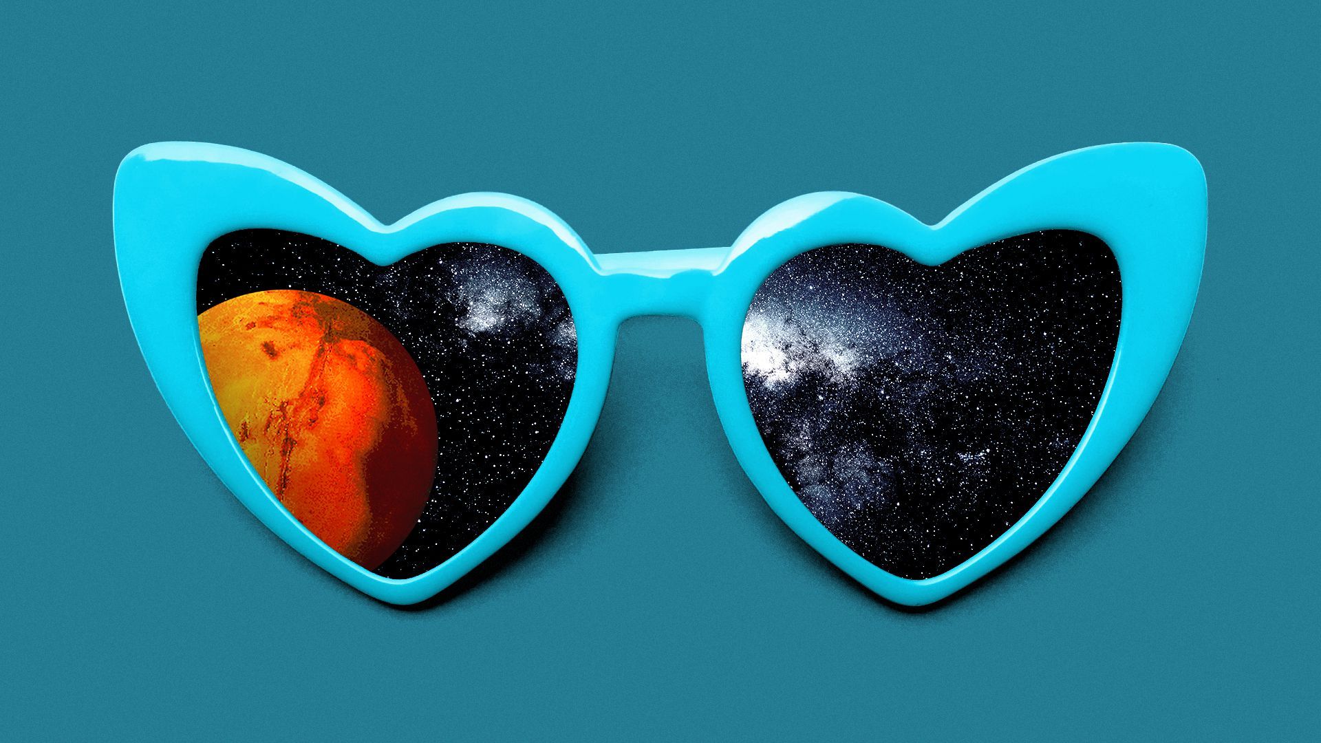 Illustration of sunglasses with space and Mars reflected in the lenses 