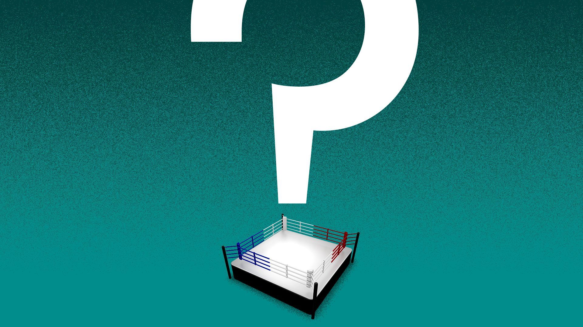 Illustration of a question mark over a wrestling ring.