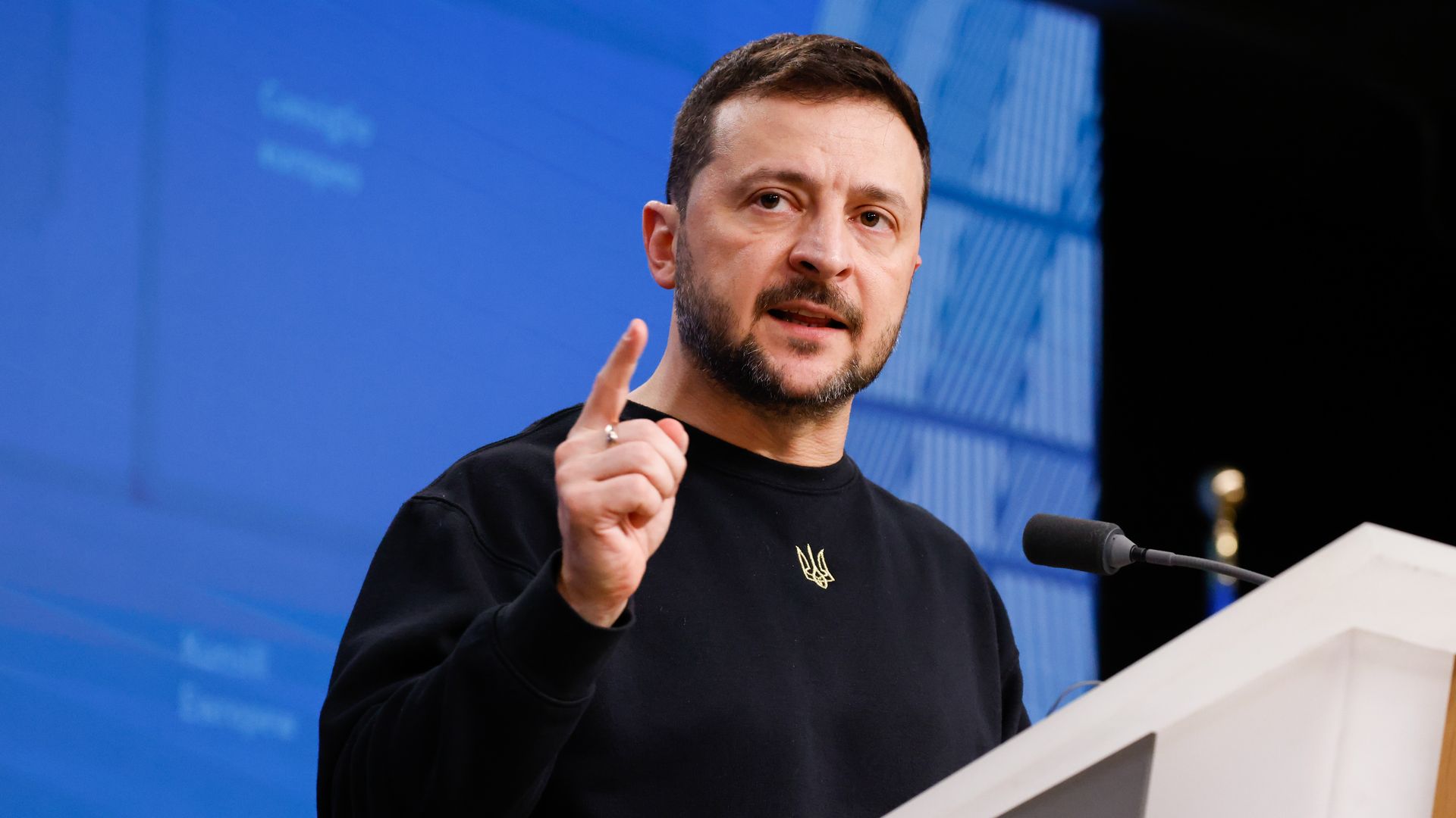 Volodymyr Zelenskiy, Ukraine's president, during a news conference at a European Council leaders summit in Brussels, Belgium, on Thursday, Oct. 17,