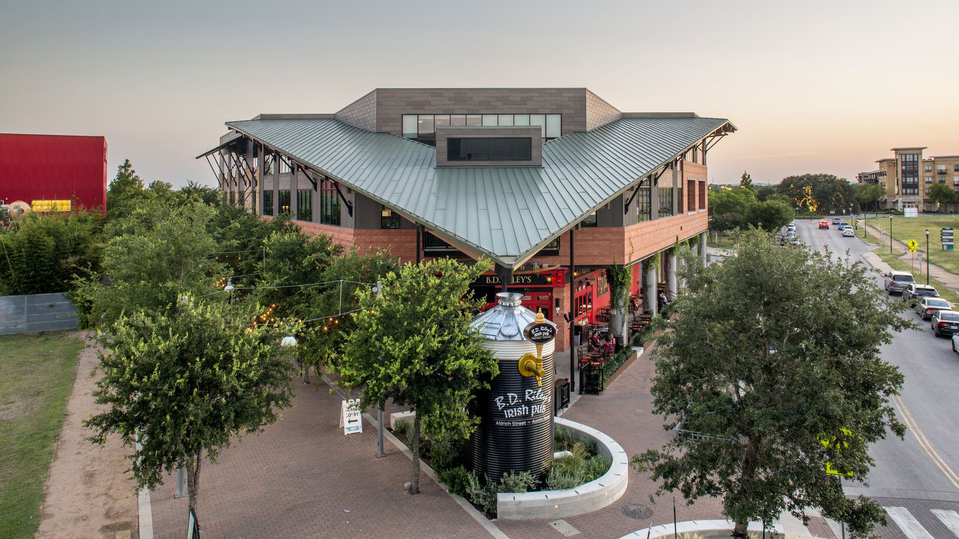 An aerial view of the Aldrich Street district.