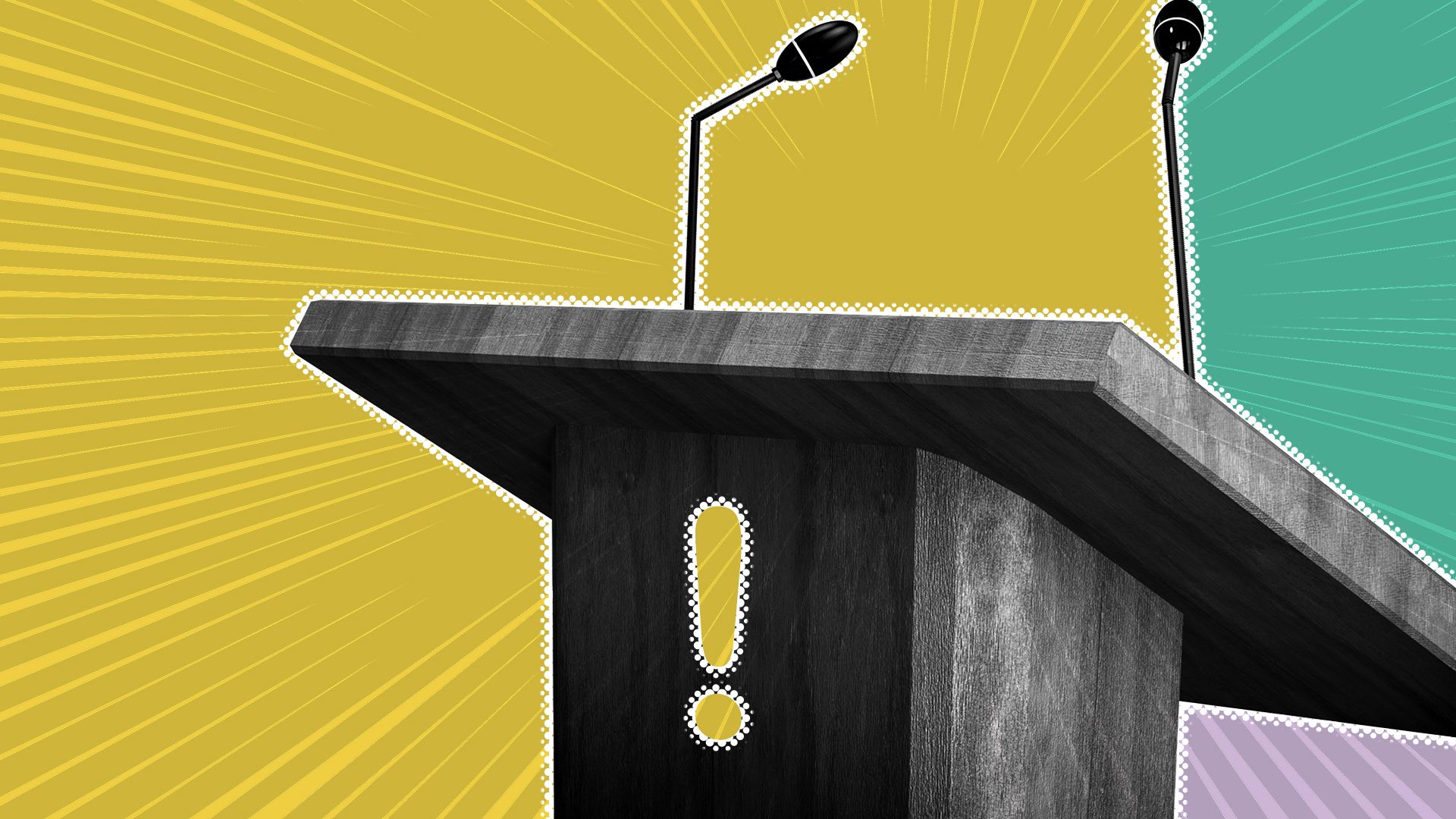 Illustration of a podium with an exclamation point in front of it