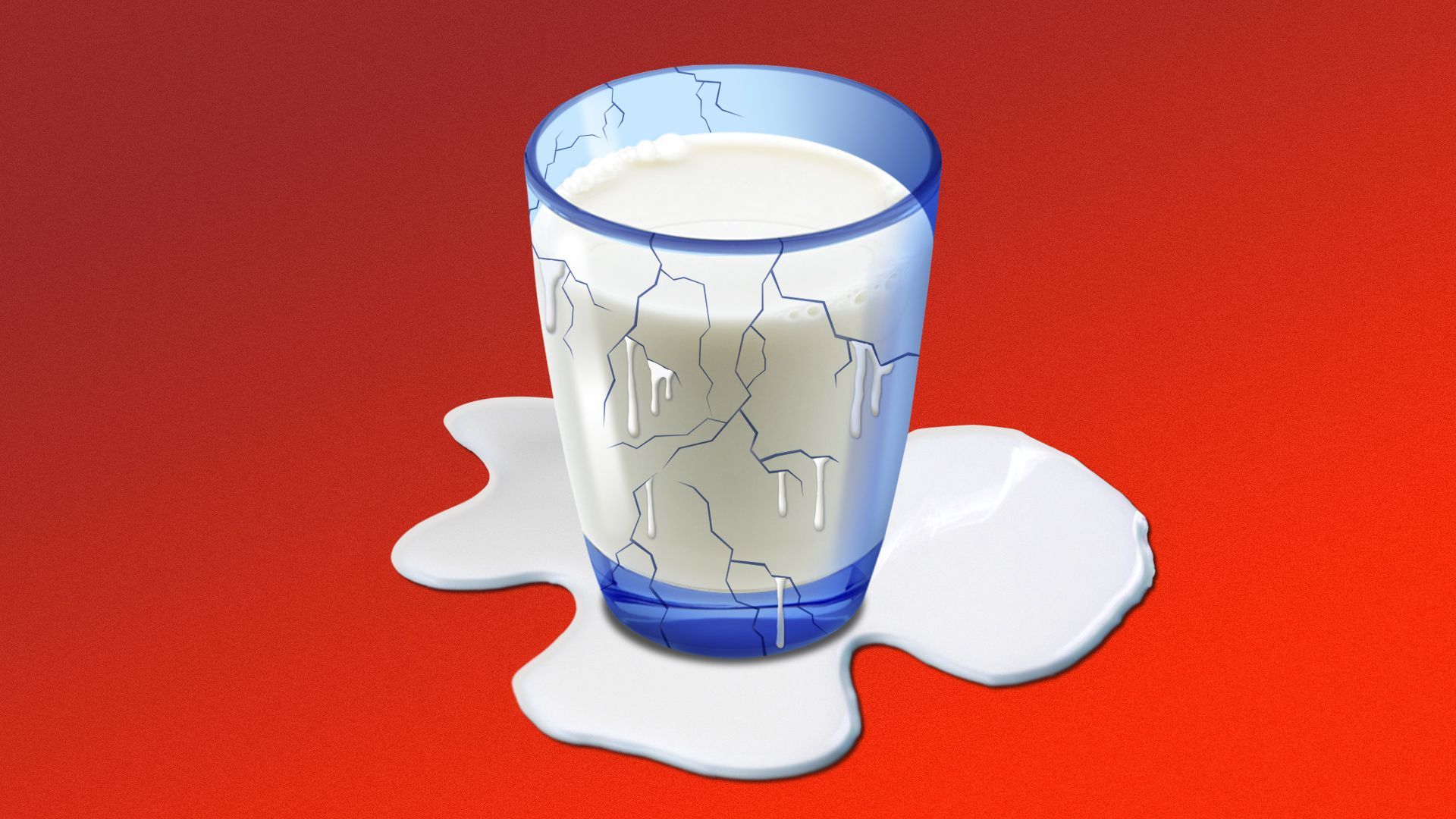 Illustration of a cracked glass of milk with a puddle beneath it
