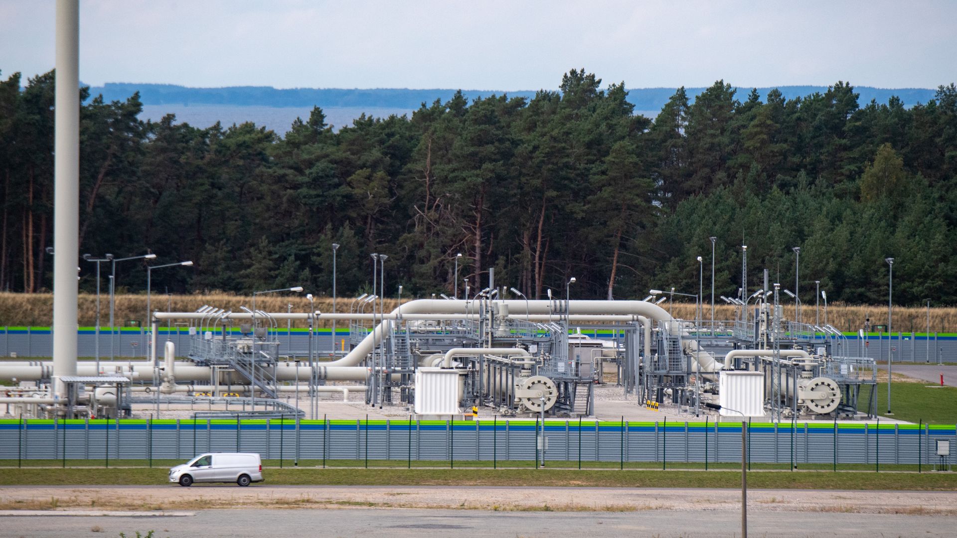 Pipe systems and shut-off devices at the gas receiving station of the Nord Stream 2 Baltic Sea pipeline