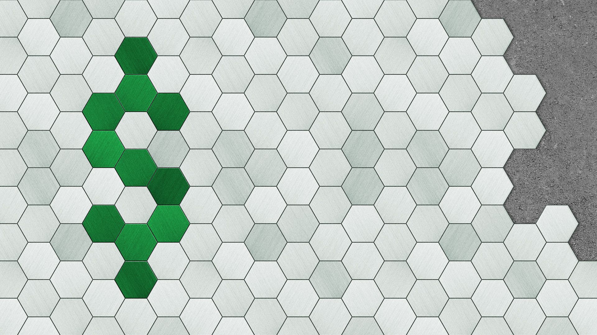 Illustration of hexagonal floor tiles with the shape of a dollar sign highlighted in a different color.